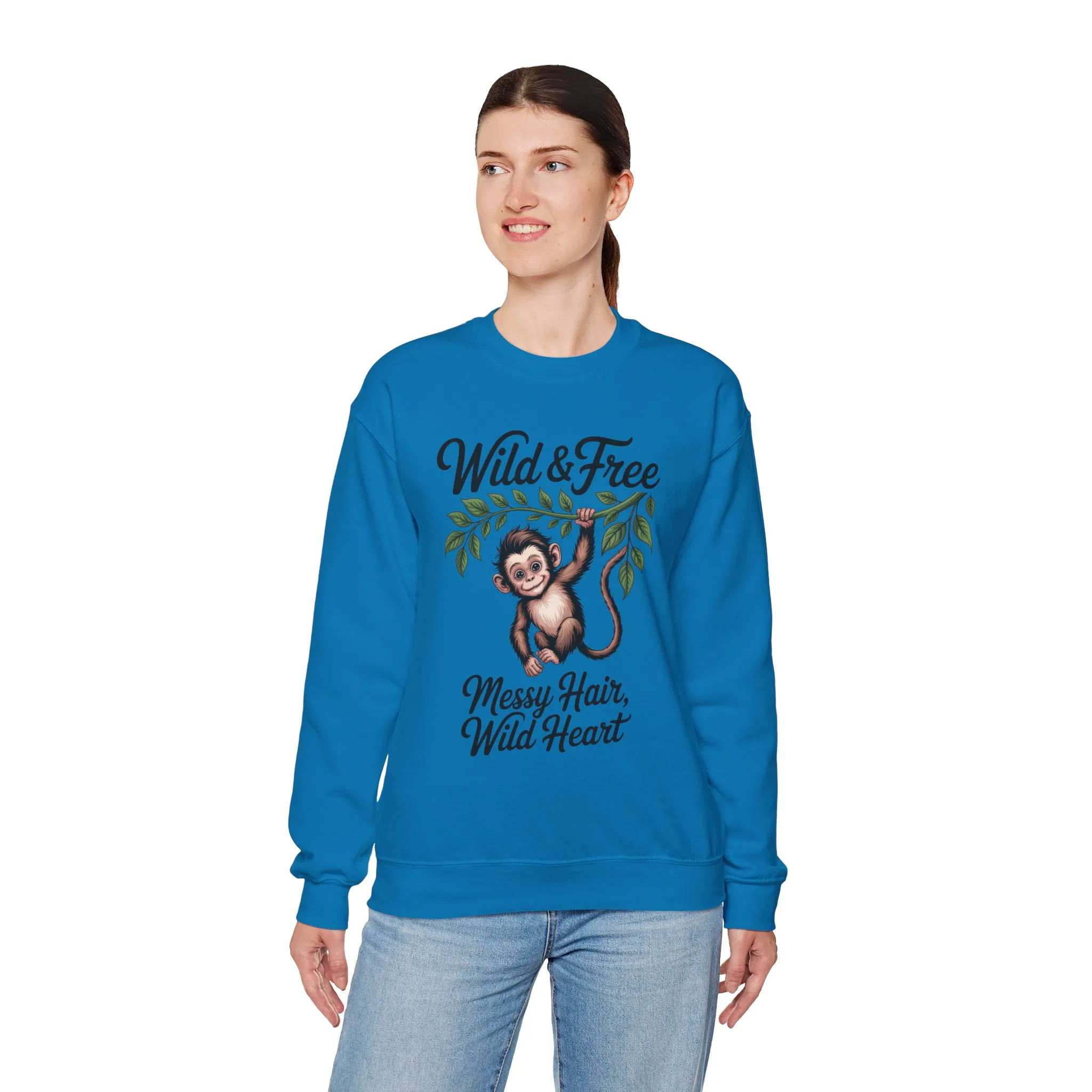 Wild & Free Monkey Sweatshirt, Messy Hair Wild Heart Womens Pullover, Cute Jungle Animal Sweater, Boho Adventure Graphic, Nature Lover Gift - Image 15