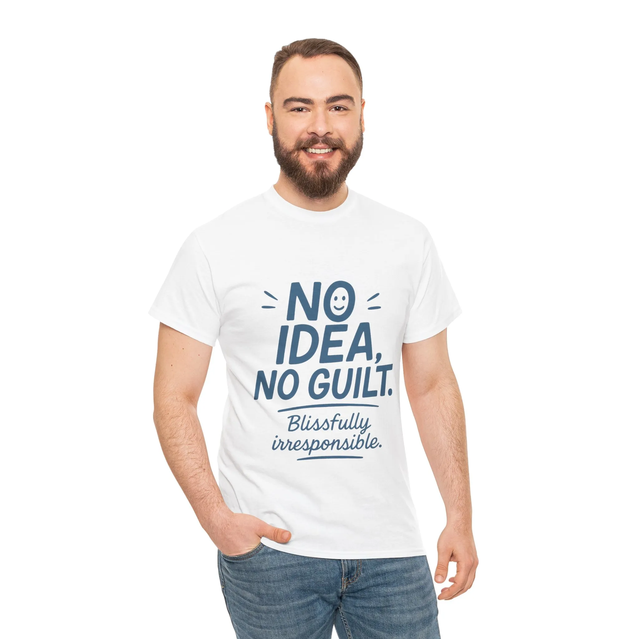 Funny No Idea Mens T-Shirt, No Guilt Blissfully Irresponsible Quote, Casual Relaxed Fit Tee, Humor Gift for Him, Humorous T-Shirt - Image 4