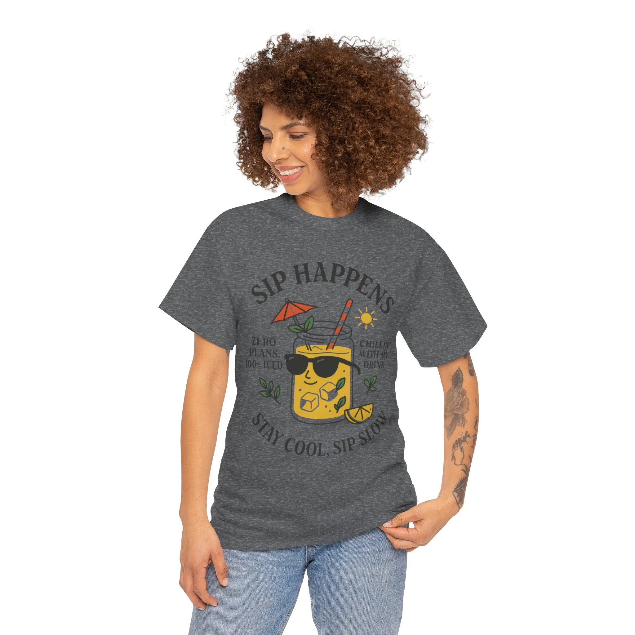 Sip Happens Womens T-Shirt, Funny Summer Drink Graphic Tee, Stay Cool Sip Slow Lemonade Shirt, , Beach Wear, BBQ Parties, Chill Summer Vibes - Image 11