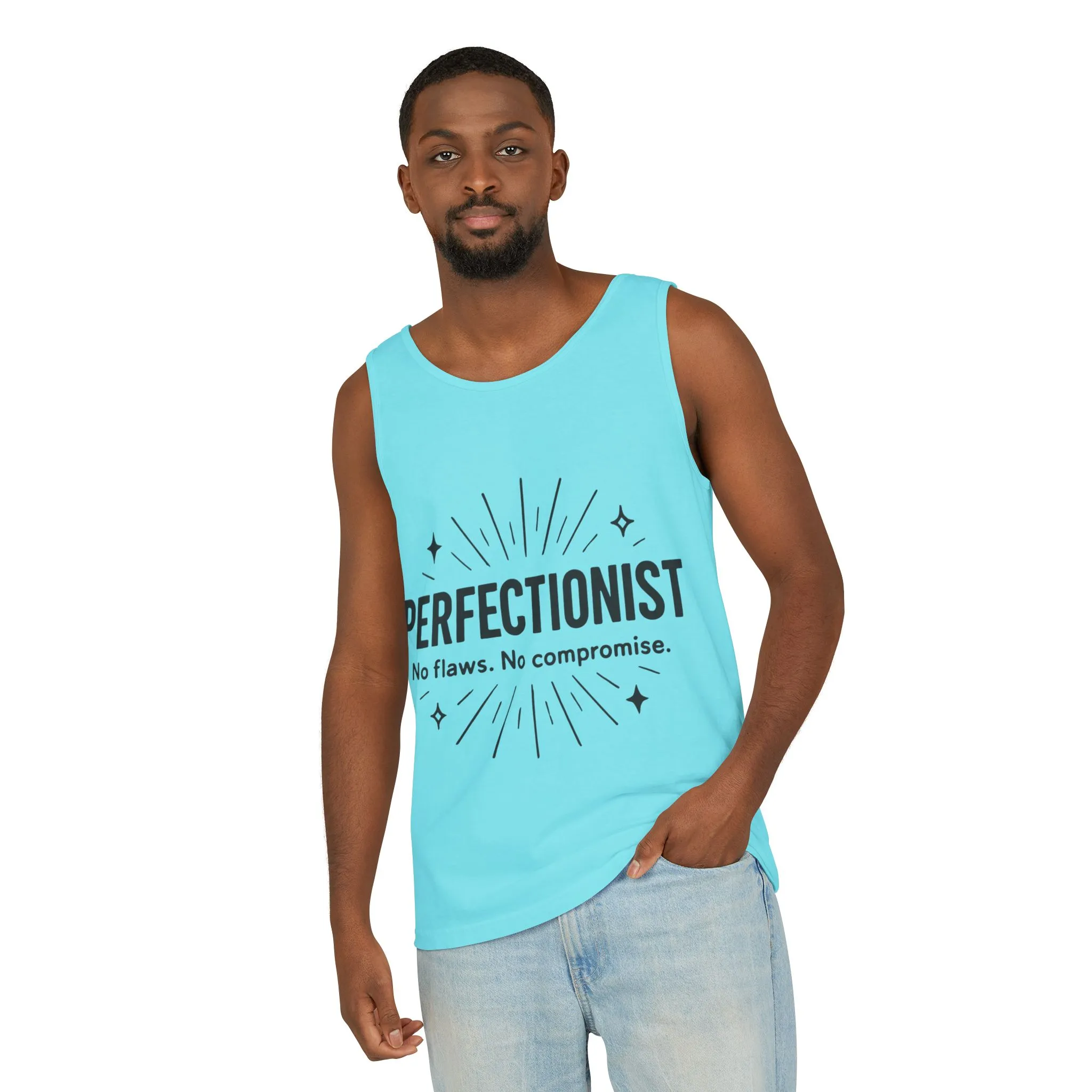 Mens Perfectionist Tank Top, No Flaws No Compromise, Minimal Bold Graphic Tee, Gift for OCD, Clean Freak, or Detail-Oriented Men - Image 10