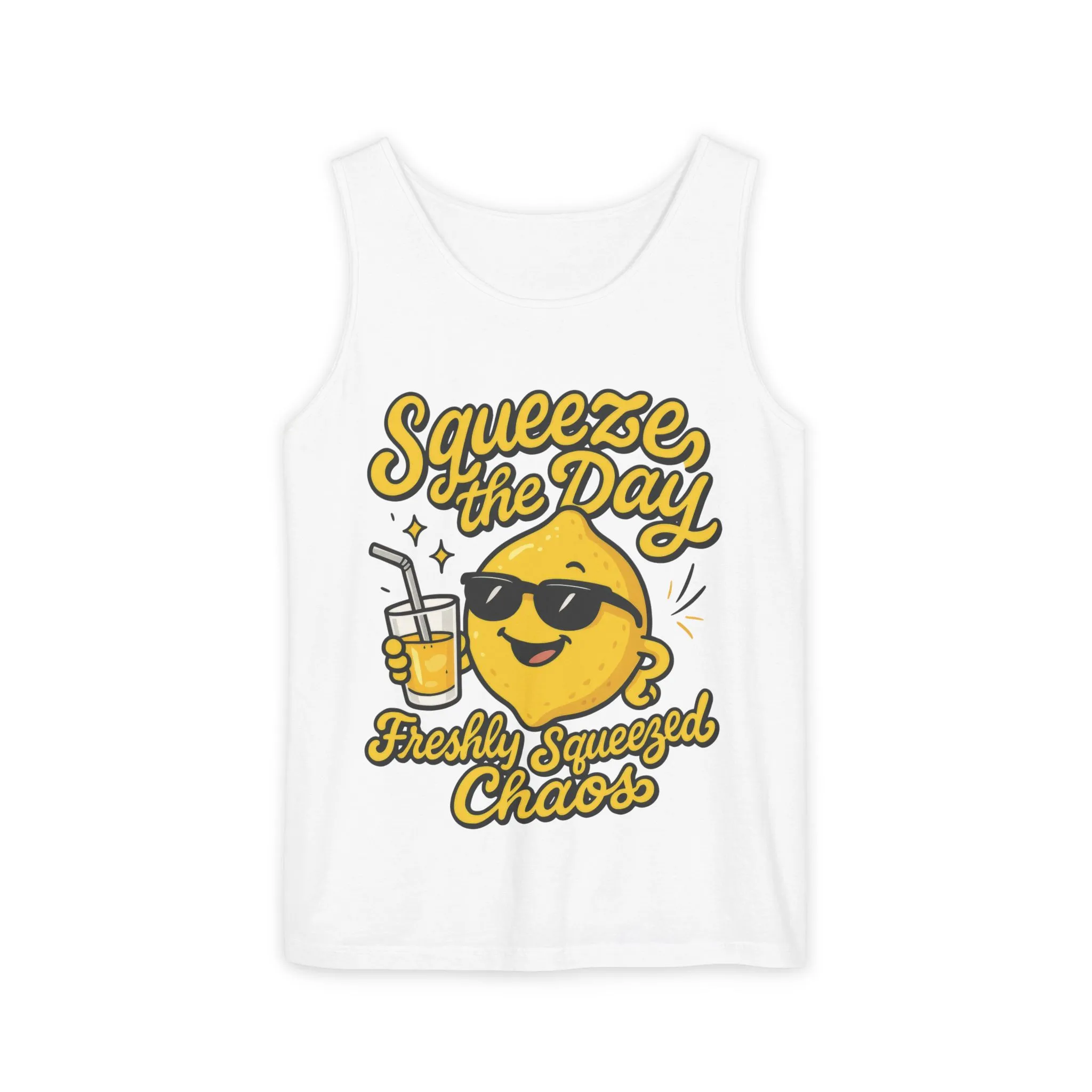Squeeze The Day Womens Tank Top - Funny Lemon Pun Shirt - Freshly Squeezed Chaos Summer Citrus Top, Casual Beachwear, Fun Summer Apparel - Image 2