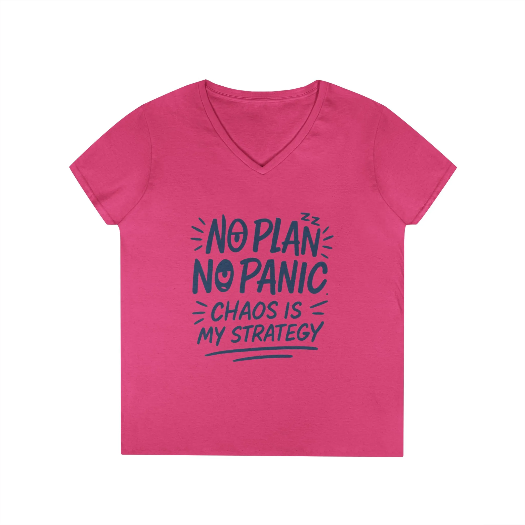 Ladies' V-Neck T-Shirt - "No Plan No Panic" Casual Tee, Everyday Wear, Gift for Friends, Relaxed Style, Funny Motivational Top - Image 15