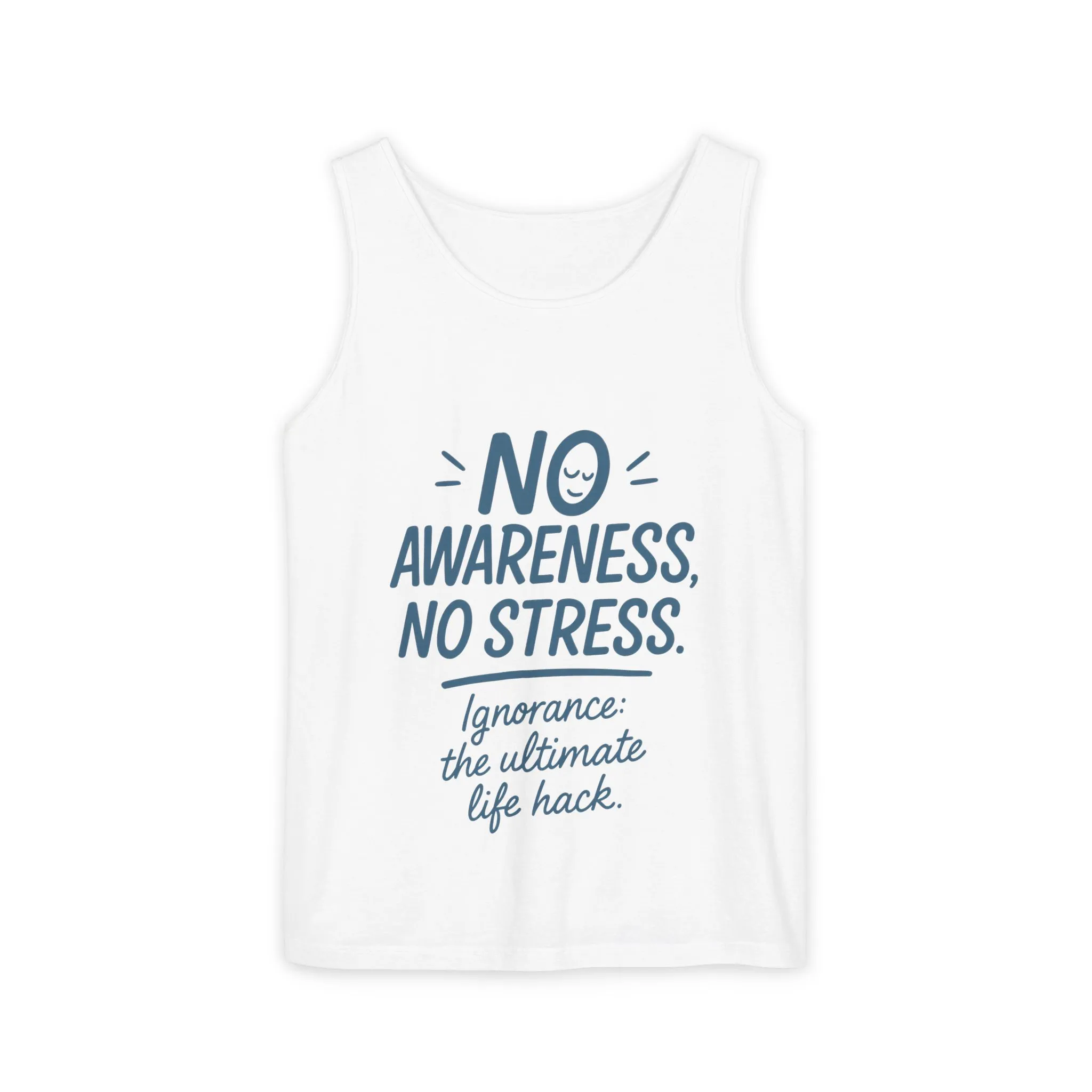 Mens No Awareness Tank Top, Funny No Stress Quote, Ignorance the Ultimate Life Hack, Workout Sleeveless Shirt, Mindfulness Fashion - Image 3