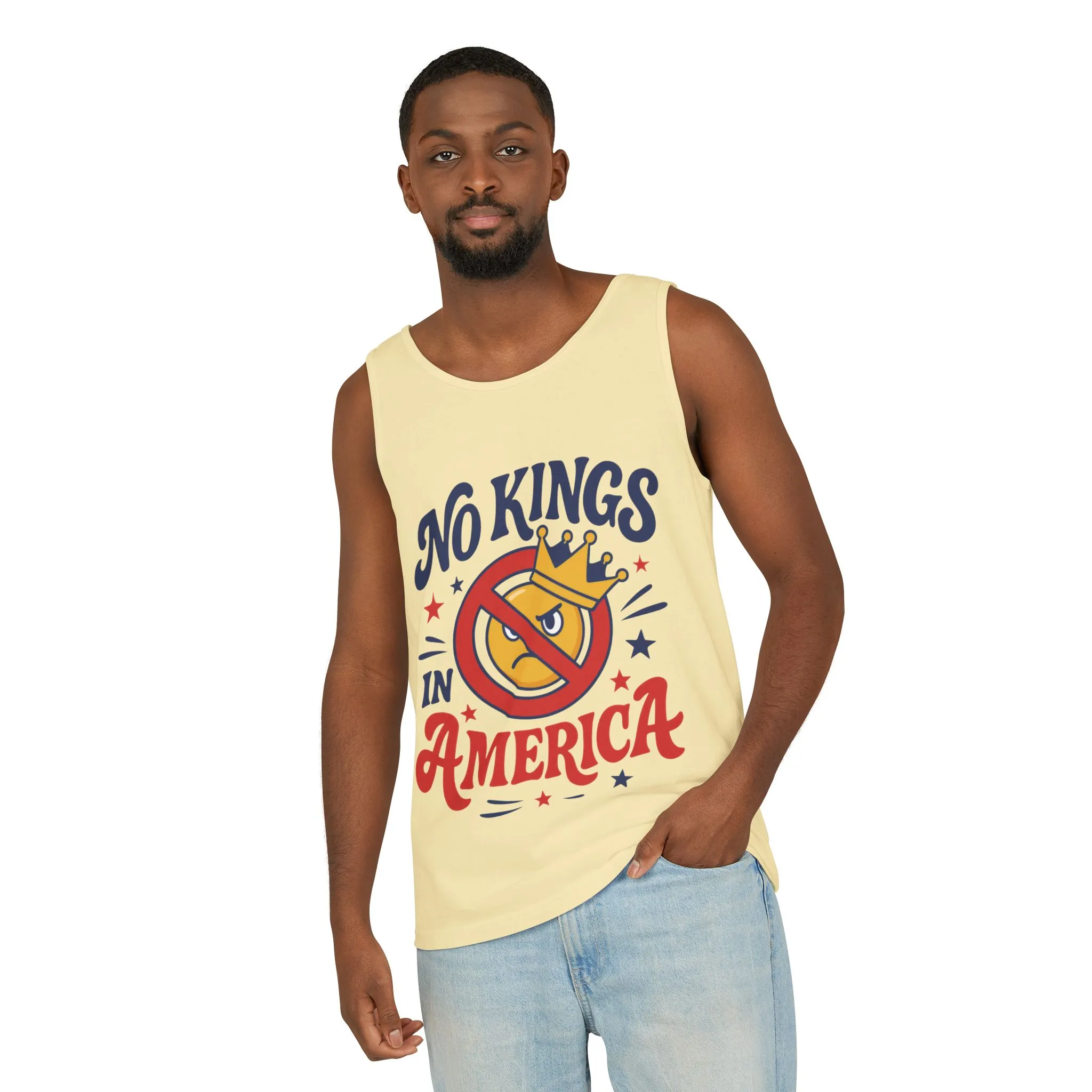 No Kings in America Tank Top - Funny Patriotic Anti Monarchy Sleeveless Shirt - USA Freedom Top, Unisex Summer Apparel, USA Independence Day - Image 9
