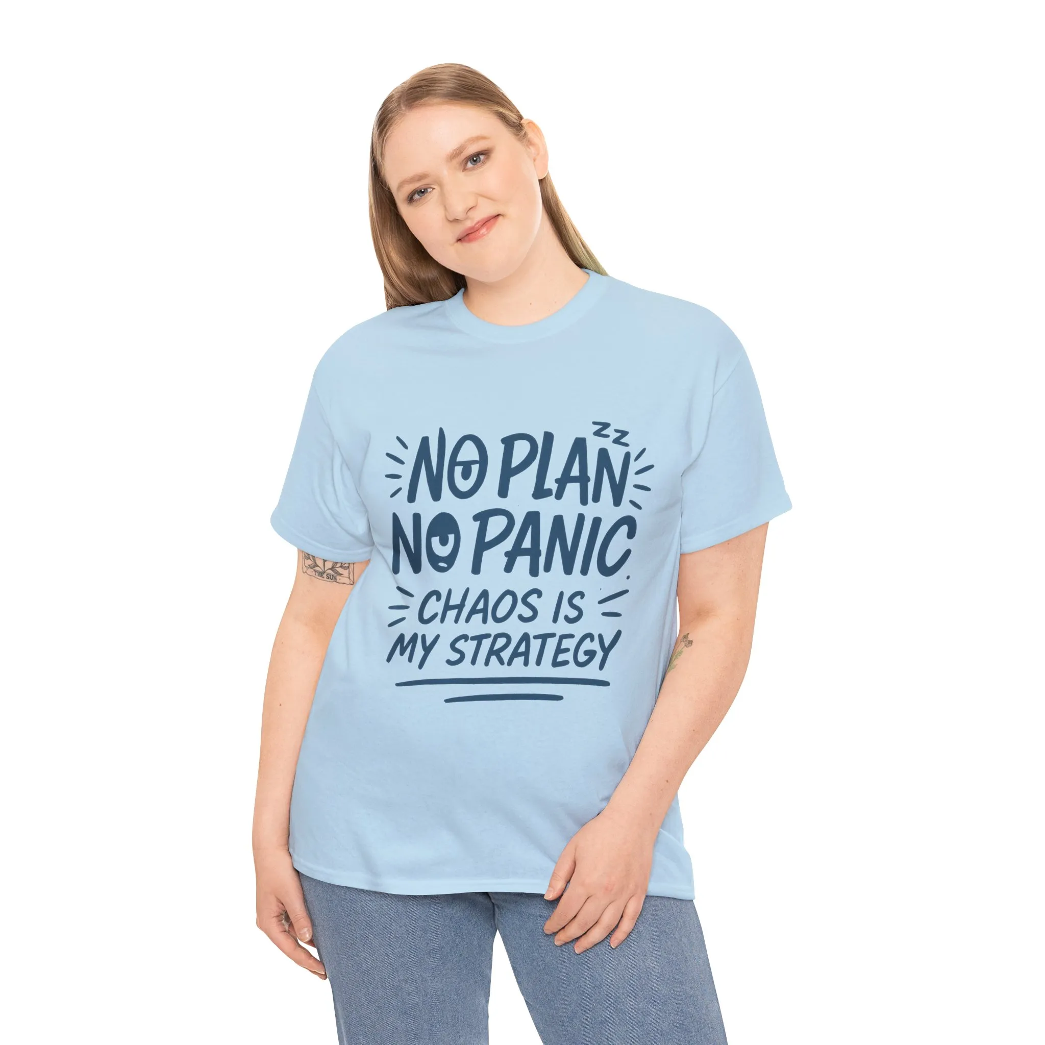 Funny Chaos Strategy T-Shirt, No Plan No Panic Quote Shirt, Cute Tee for Women, Humorous Gift Idea, Casual Relaxed Fit Top - Image 21