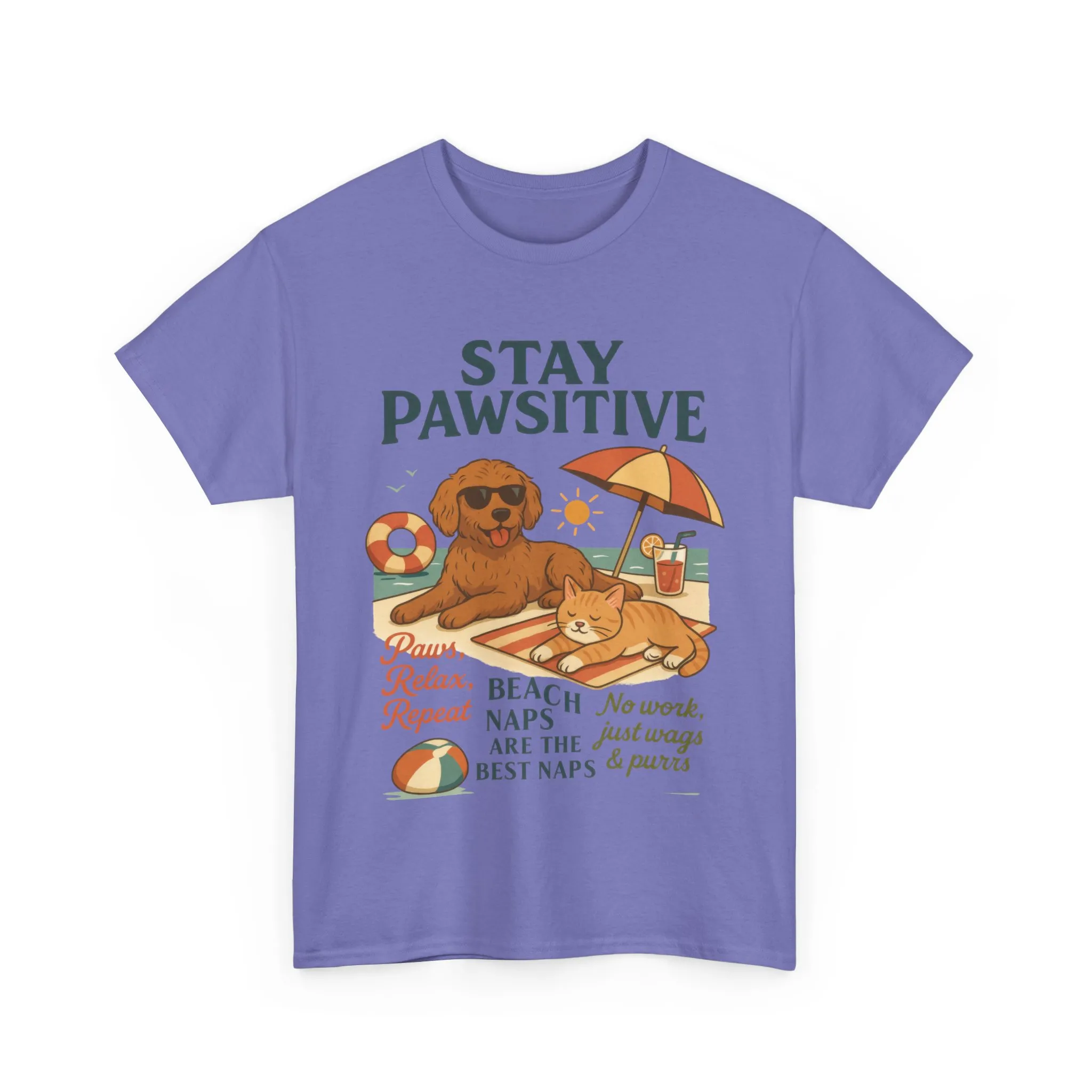 Stay Pawsitive Womens T-Shirt, Cute Dog & Cat Beach Shirt, Summer Pet Lover Tee, Animal Graphic Heavy Cotton Tee, Fun Pet Lovers Gift - Image 25