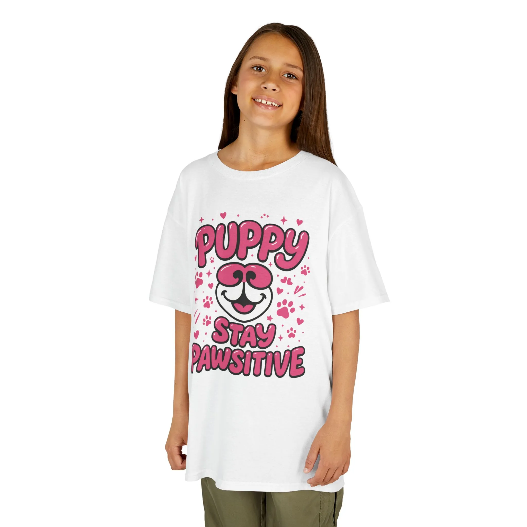 Puppy Stay Pawsitive Youth T-Shirt - Cute Positive Dog Shirt for Teens - Fun Puppy Paw Graphic Kids Tee, Kids Gift, Pet Lover Shirt - Image 4