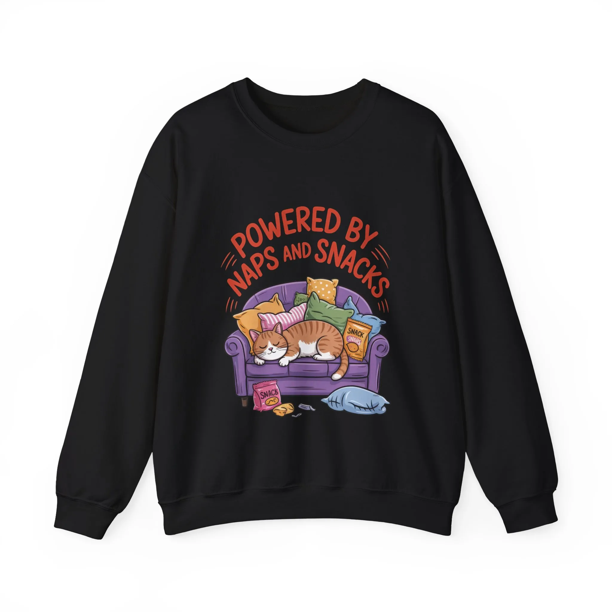 Powered by Naps and Snacks Sweatshirt, Cozy Lounge Crewneck, Gifts for Cat Lovers, Funny Cat Sweatshirt, Casual Everyday Wear - Image 7