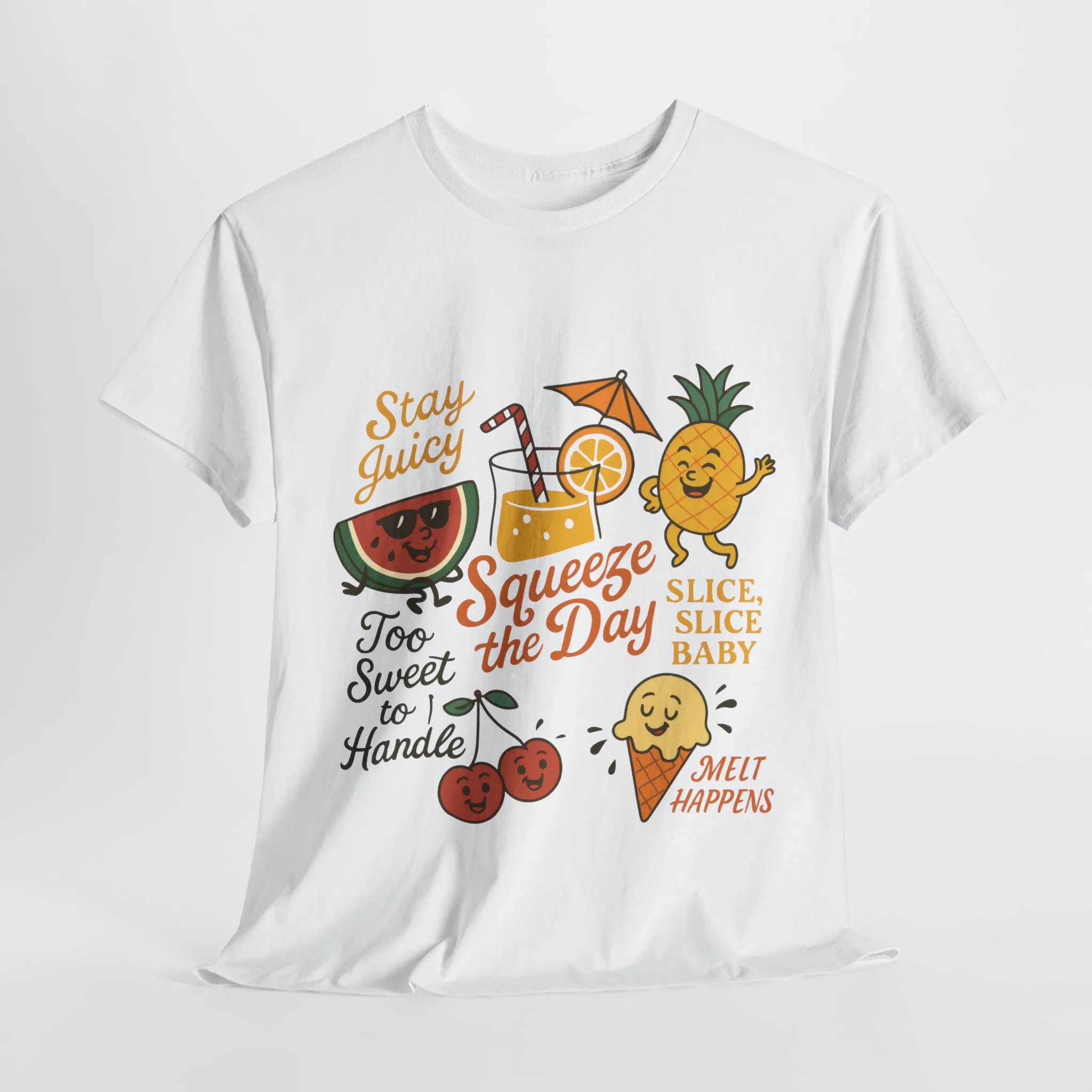 Cute Fruit Pun T-Shirt for Women, Summer Graphic Tee, Kawaii Watermelon Pineapple Ice Cream Design, Squeeze the Day Shirt, Stay Juicy Top - Image 2