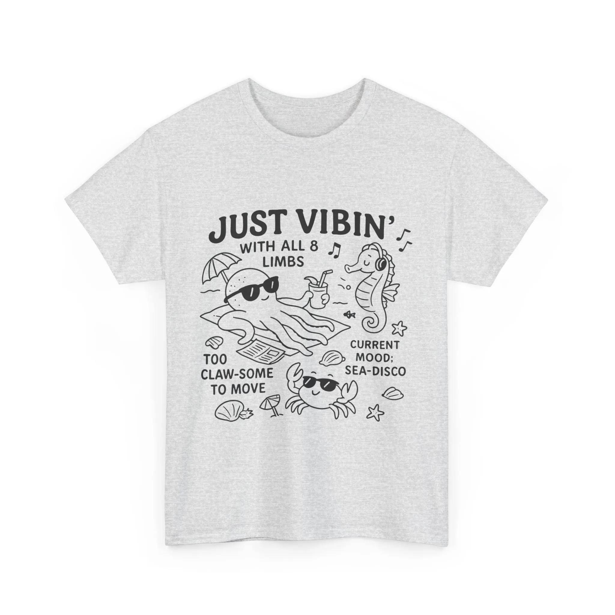 Just Vibin Womens T-Shirt, Cute Octopus & Sea Animals Graphic Tee, Funny Sea Disco Summer Shirt, Beach Vibes Gift for Her, Ocean Theme - Image 7