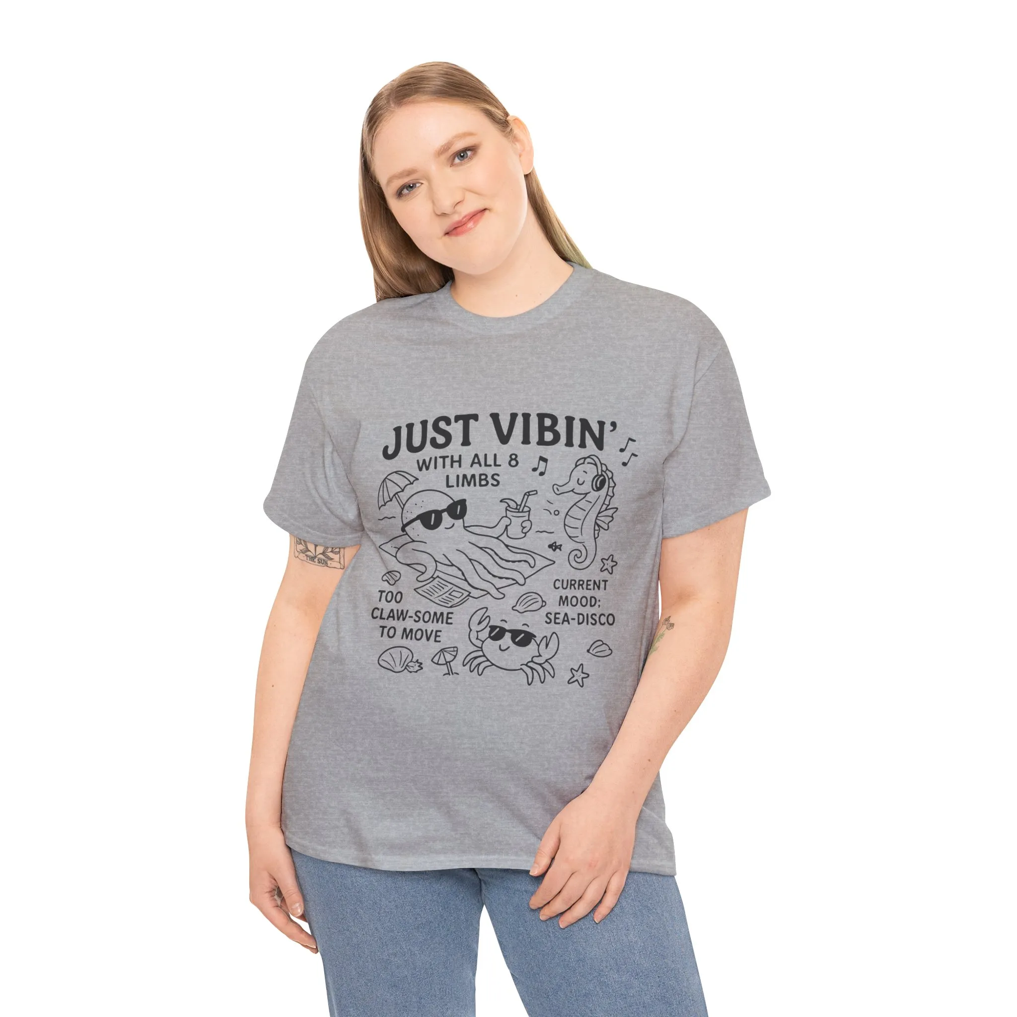 Just Vibin Womens T-Shirt, Cute Octopus & Sea Animals Graphic Tee, Funny Sea Disco Summer Shirt, Beach Vibes Gift for Her, Ocean Theme - Image 15