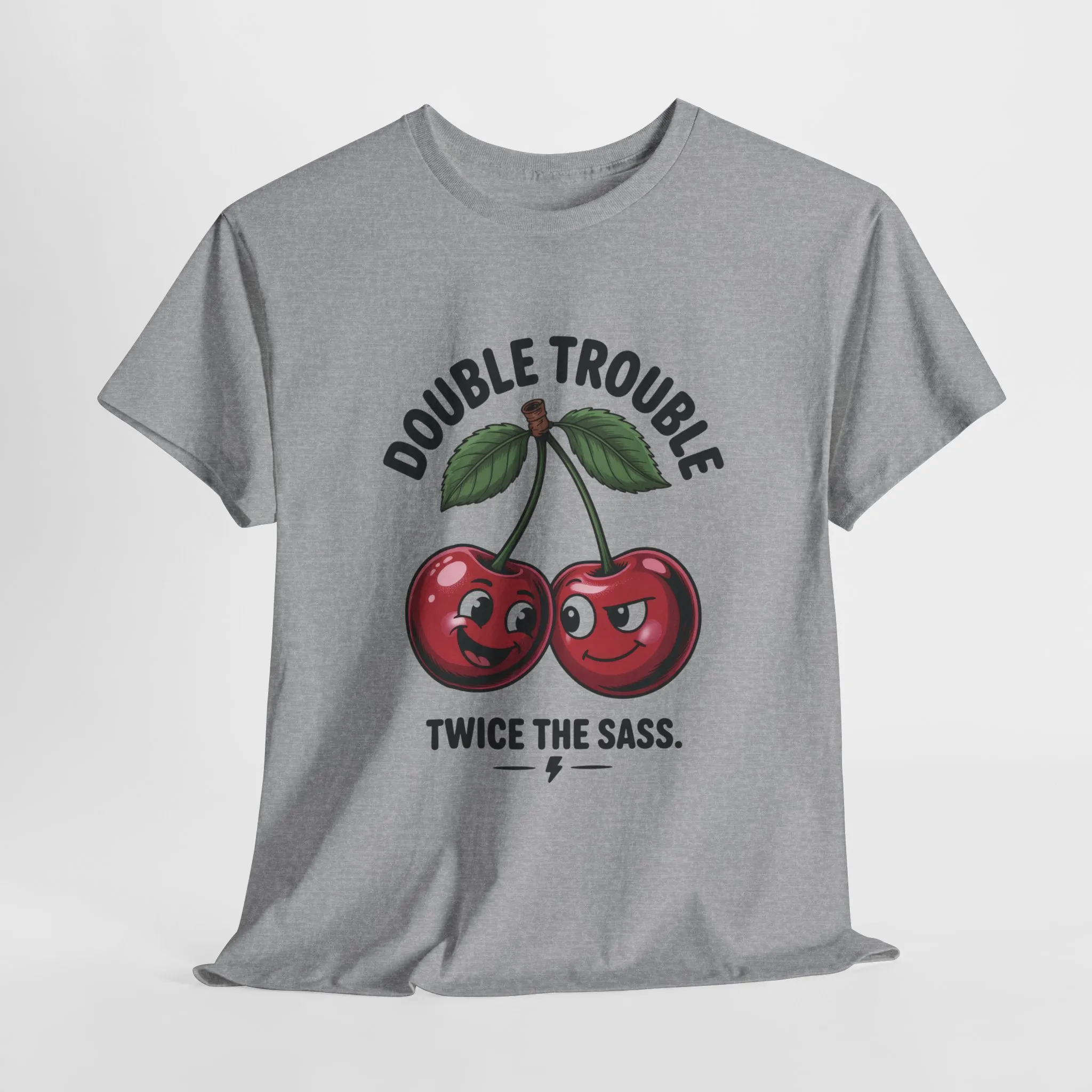 Double Trouble Cherry Graphic Tee, Funny Cute Womens T-Shirt, Twice the Sass Quote Shirt, Sassy Cherry Cartoon Gift - Image 7