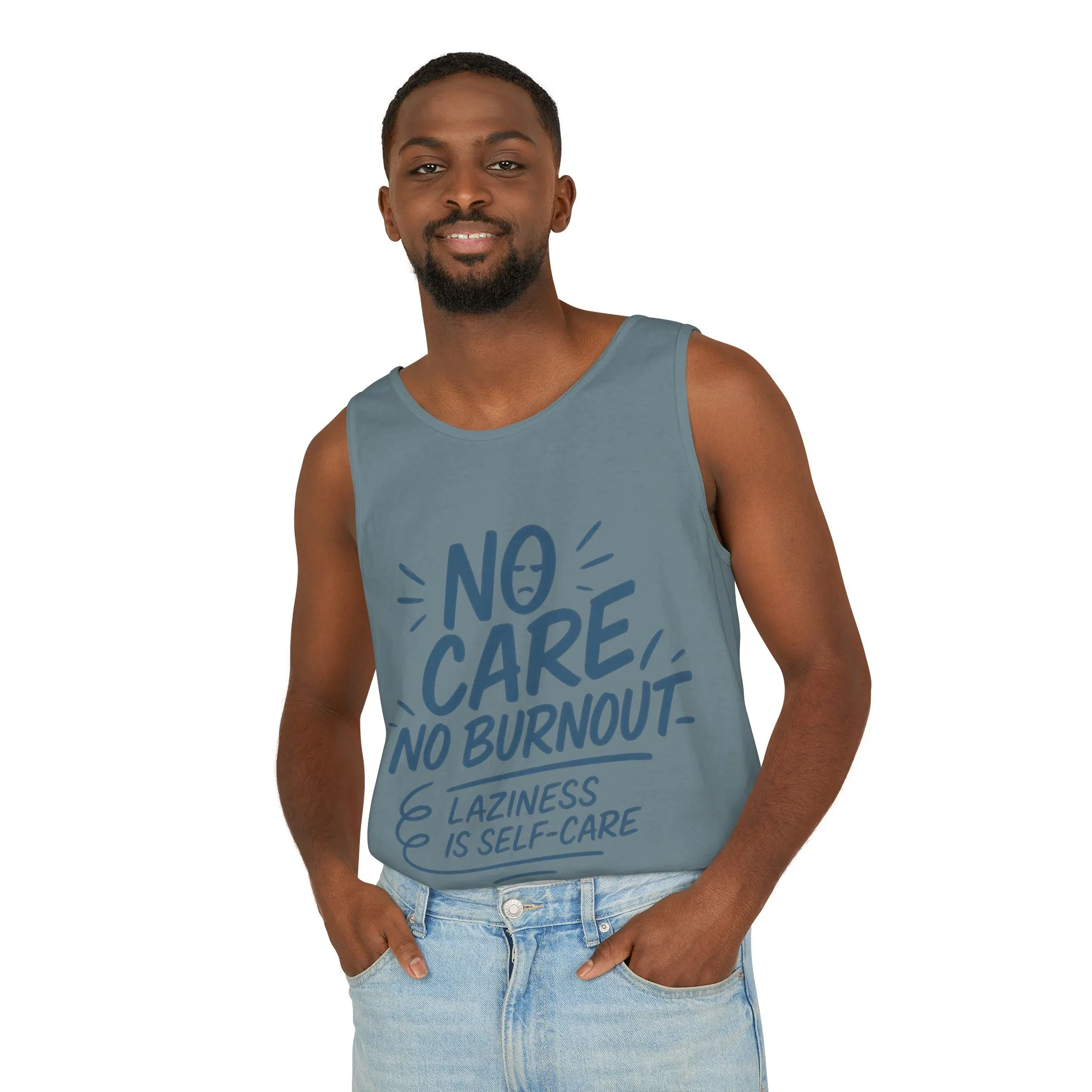 Mens Lazy Life Tank Top, No Care No Burnout Funny Quote, Workout Gym Sleeveless Shirt, Humor Gift for Him, Gift for Mental Health Awareness - Image 45
