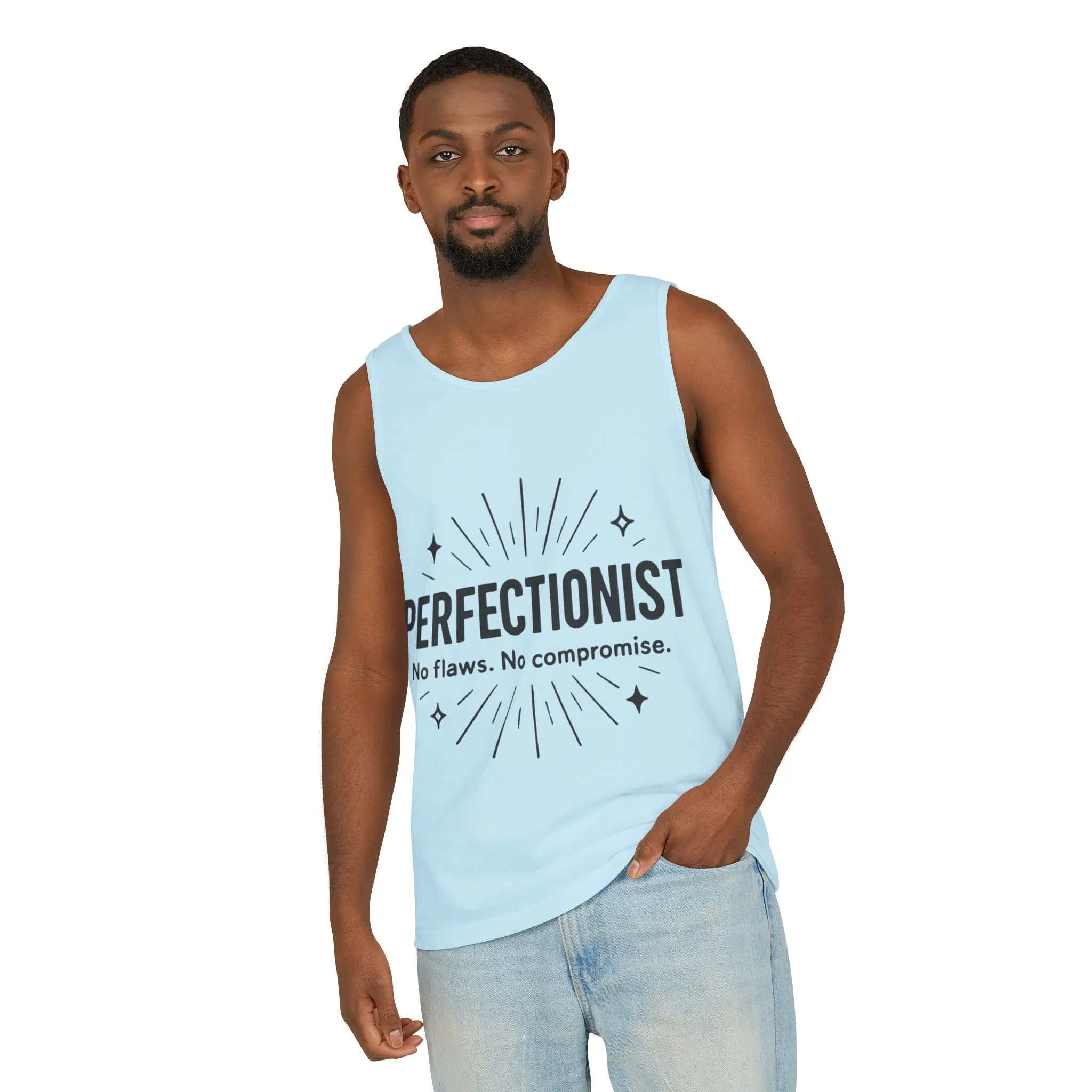 Mens Perfectionist Tank Top, No Flaws No Compromise, Minimal Bold Graphic Tee, Gift for OCD, Clean Freak, or Detail-Oriented Men - Image 28