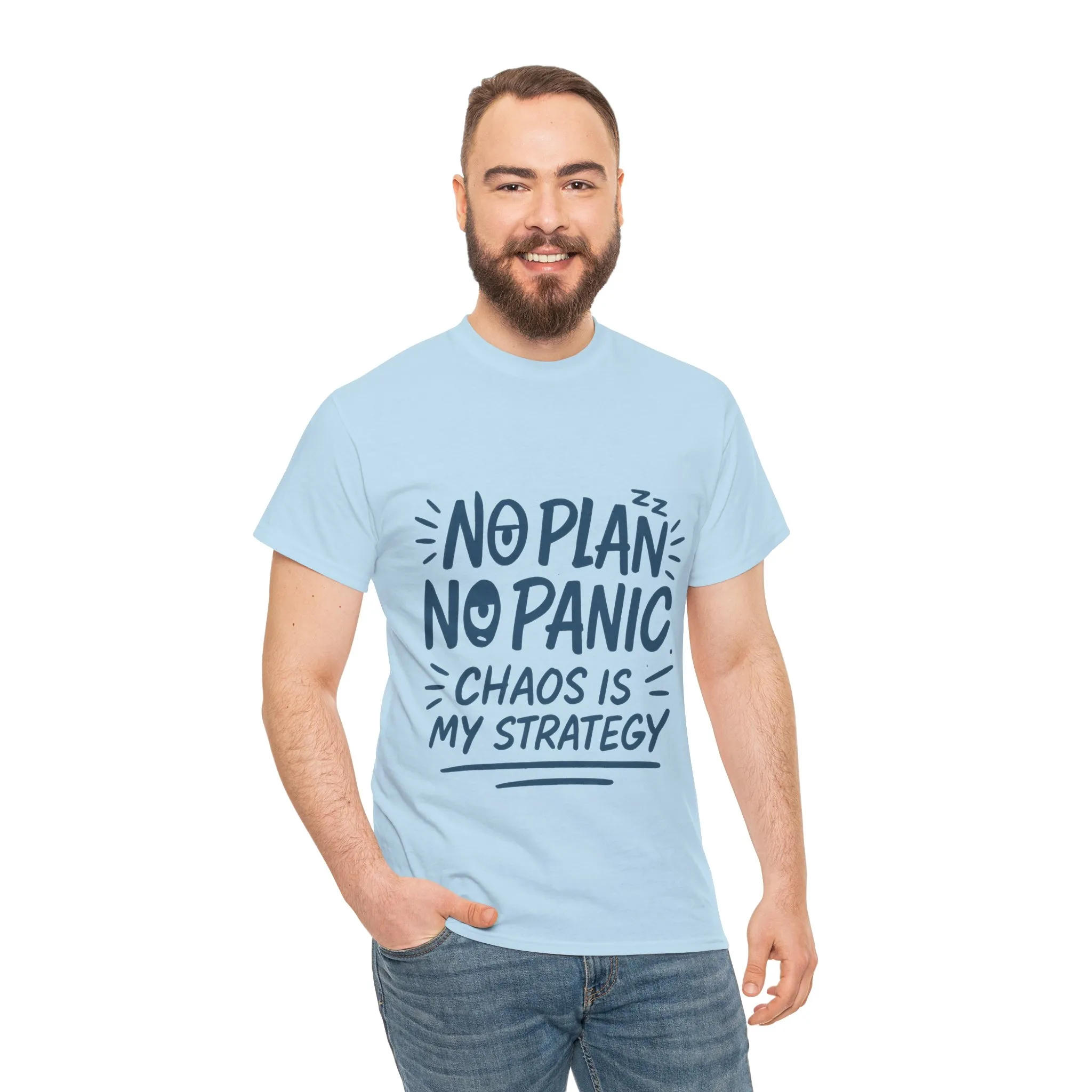 Funny Chaos Quote Mens T-Shirt, No Plan No Panic Humor Shirt, Casual Graphic Tee Gift for Him, Relaxed Fit - Image 23