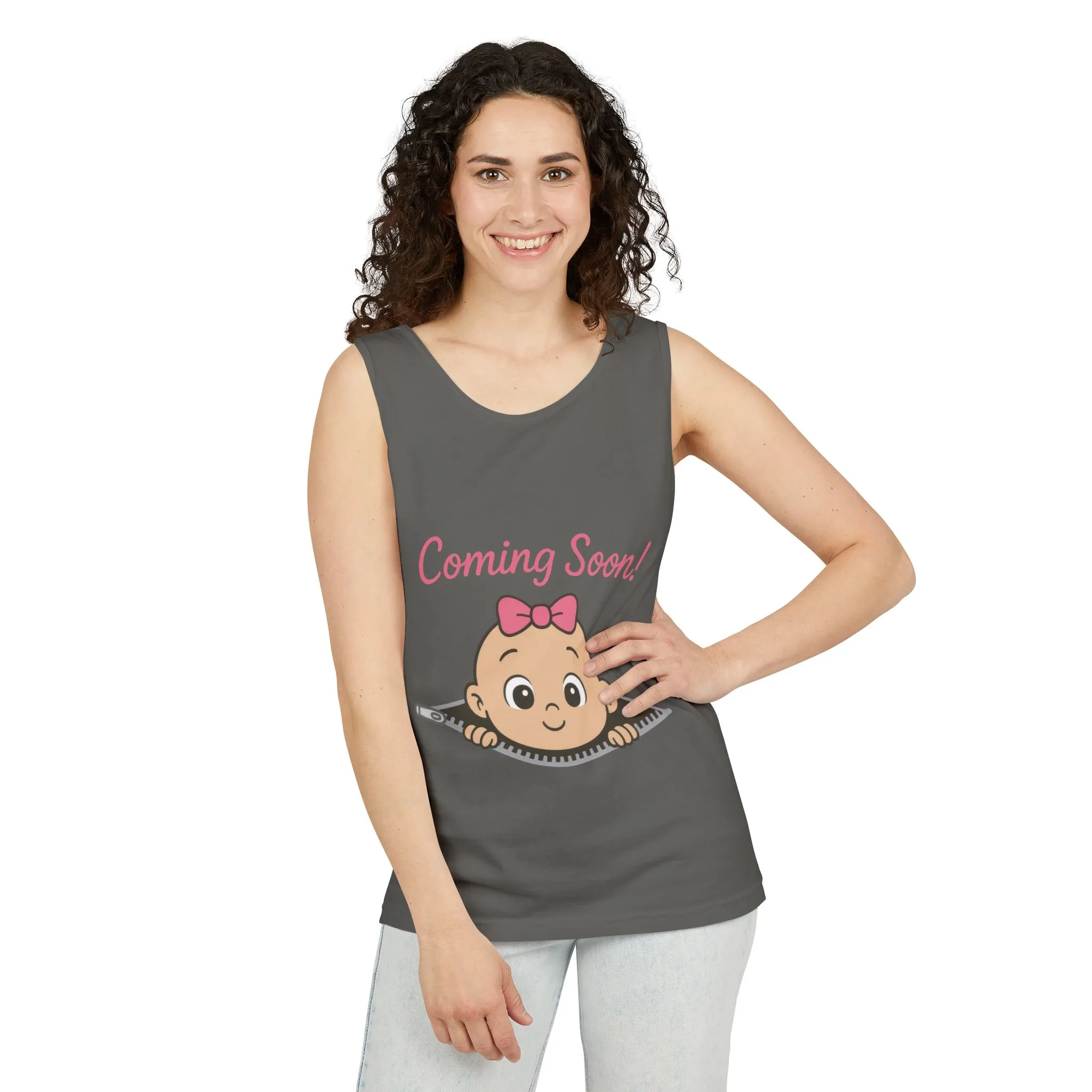 Coming Soon Maternity Tank Top, Cute Baby Girl Pregnancy Announcement Shirt, Expecting Mom Gift, Gender Reveal Tee, Baby Shower Gift - Image 6
