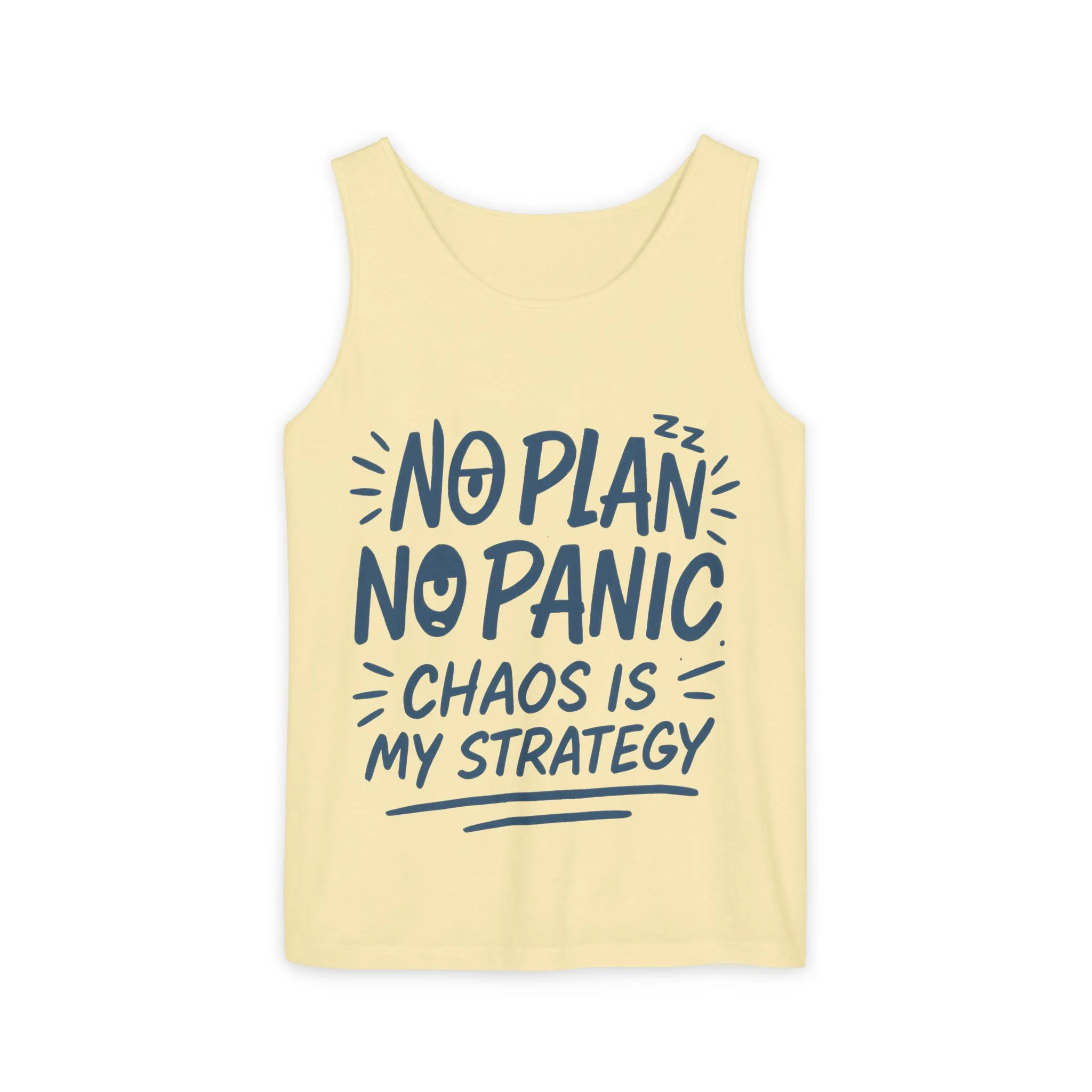 Funny Chaos Quote Mens Tank Top, No Plan No Panic Humor Shirt, Casual Graphic Tee Gift for Him, Relaxed Fit, Workout Gym Humor Shirt - Image 31