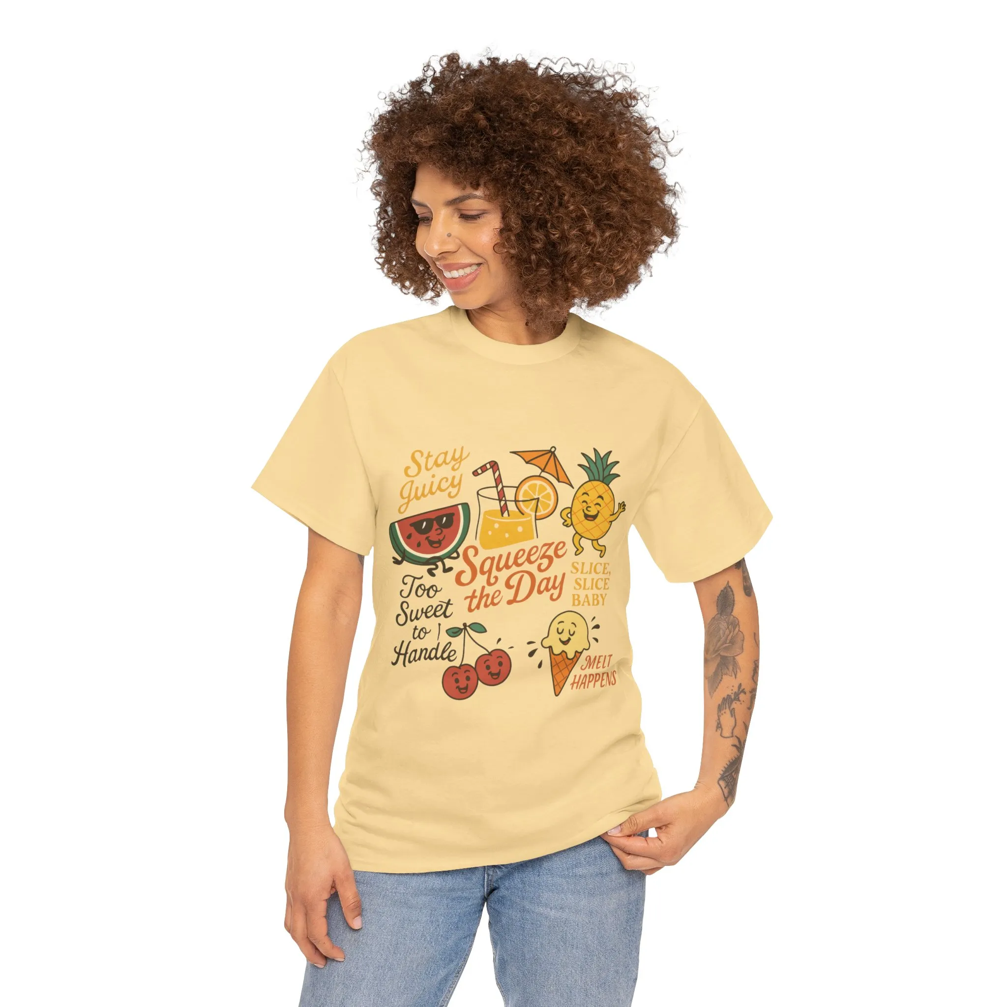 Cute Fruit Pun T-Shirt for Women, Summer Graphic Tee, Kawaii Watermelon Pineapple Ice Cream Design, Squeeze the Day Shirt, Stay Juicy Top - Image 8