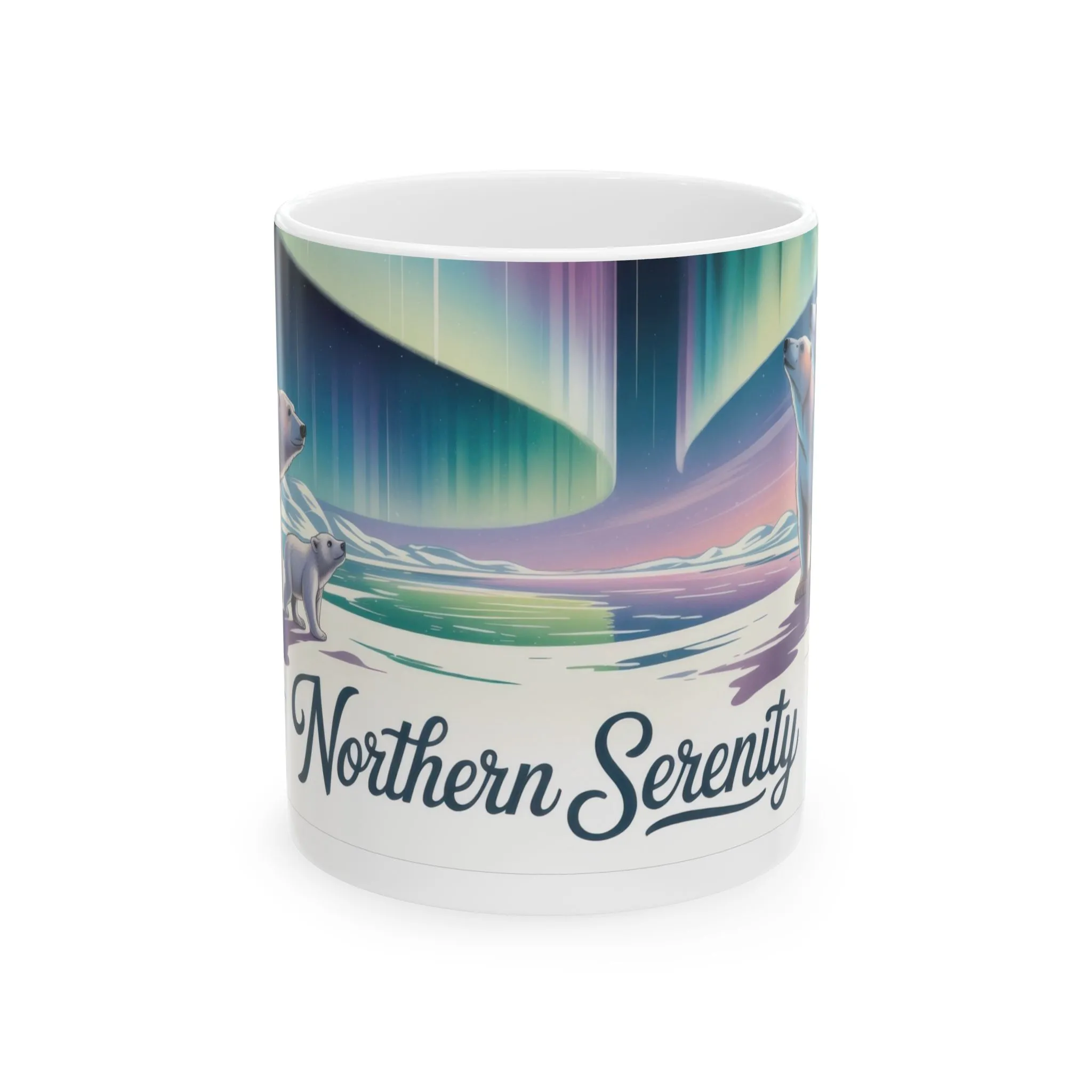Northern Serenity Polar Bear Mug, Arctic Aurora Coffee Cup, Winter Wildlife Gift, Cute Animal Nature Lover Mug, Holiday Present - Image 2