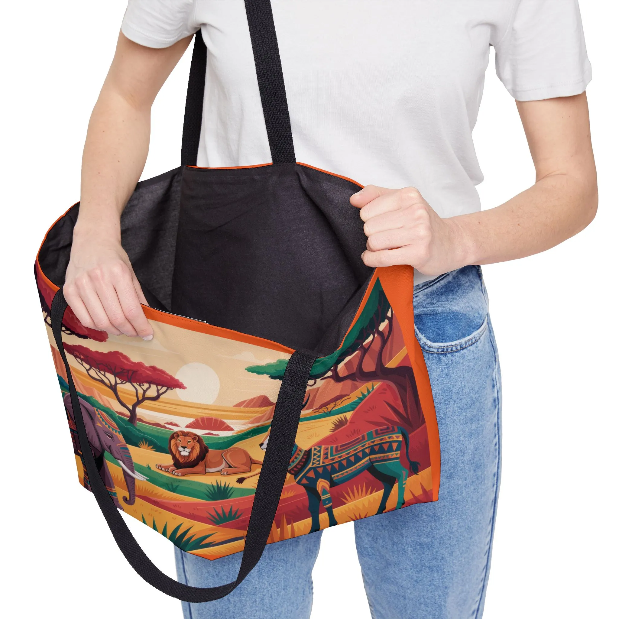 African Safari Weekender Bag, Colorful Savanna Animal Tote, Large Travel Bag with Lion Elephant Gazelle, Boho Gift, Travel, Beach, Picnic, Shopping Bag - Image 7