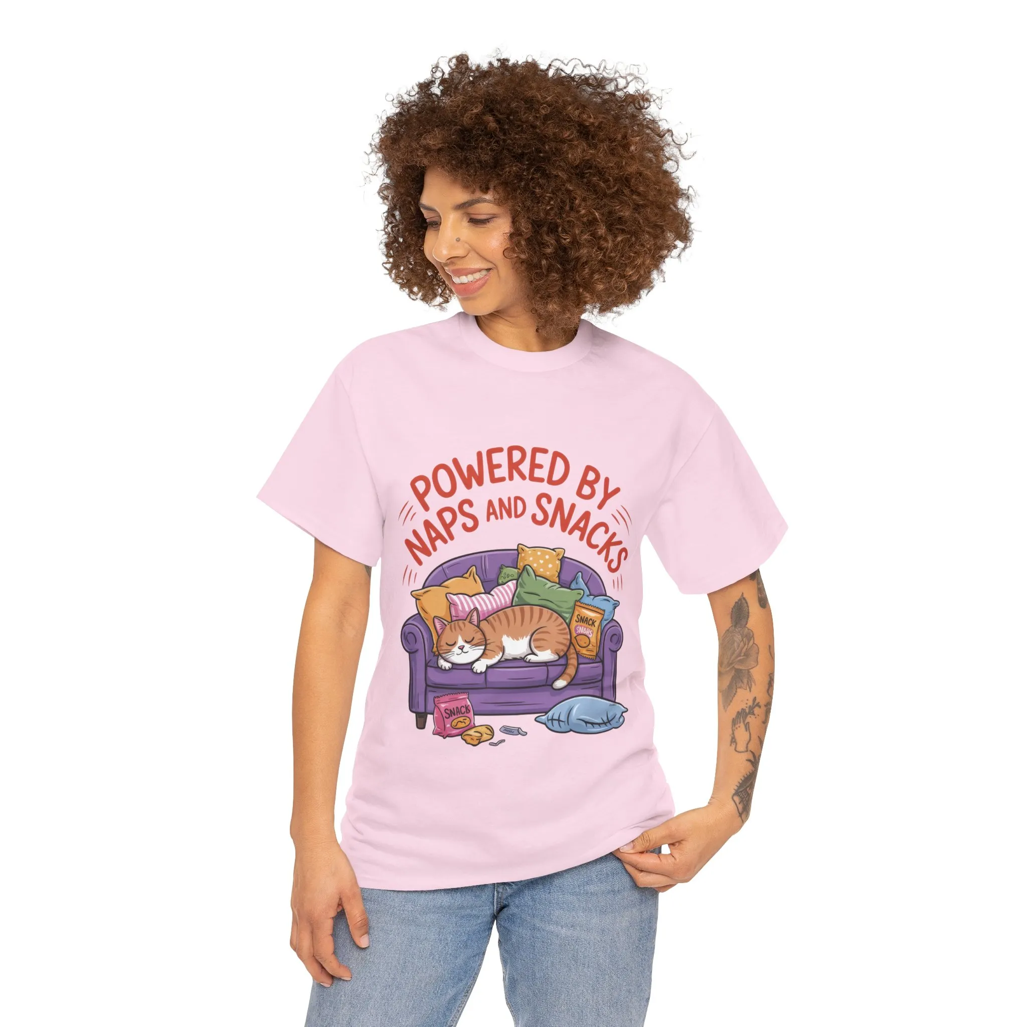 Powered by Naps and Snacks Cat T-Shirt, Funny Lazy Cat Lover Womens Tee, Cute Humor Shirt, Cozy Gift for Her, Cozy Cat Lover T-Shirt - Image 26