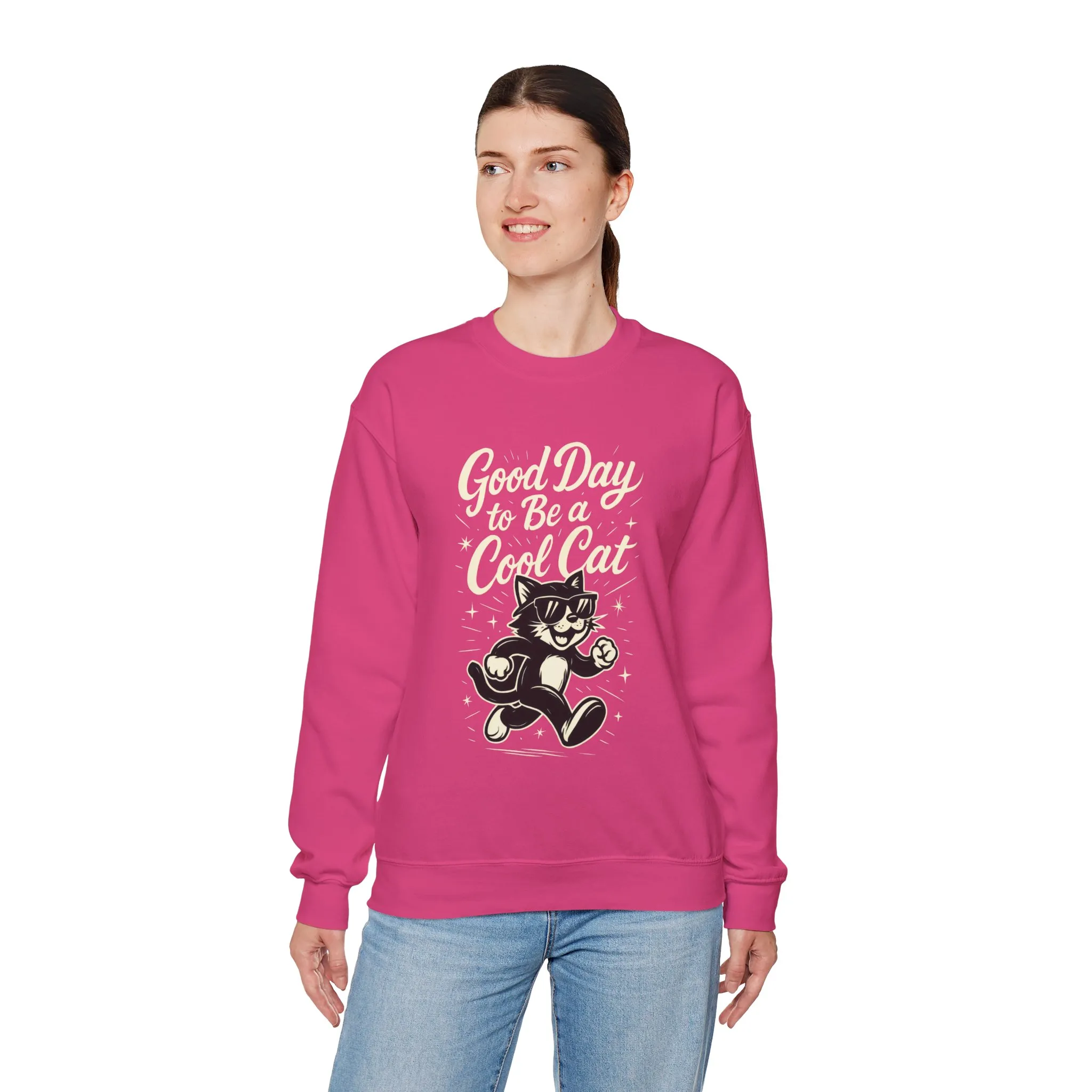 Funny Cool Cat Womens Crewneck Sweatshirt - Good Day to Be a Cool Cat Retro Kitty Pullover - Cute Cat Lover Sweater - Image 24