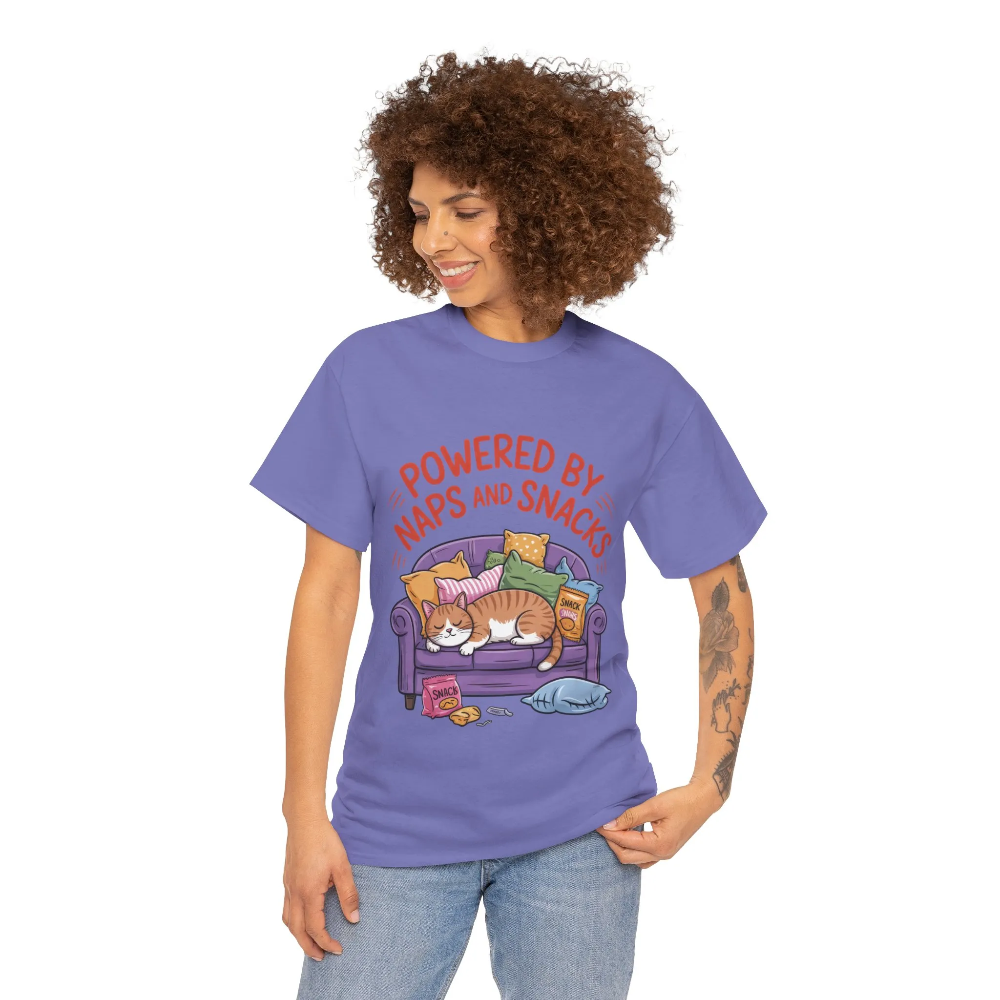 Powered by Naps and Snacks Cat T-Shirt, Funny Lazy Cat Lover Womens Tee, Cute Humor Shirt, Cozy Gift for Her, Cozy Cat Lover T-Shirt - Image 23