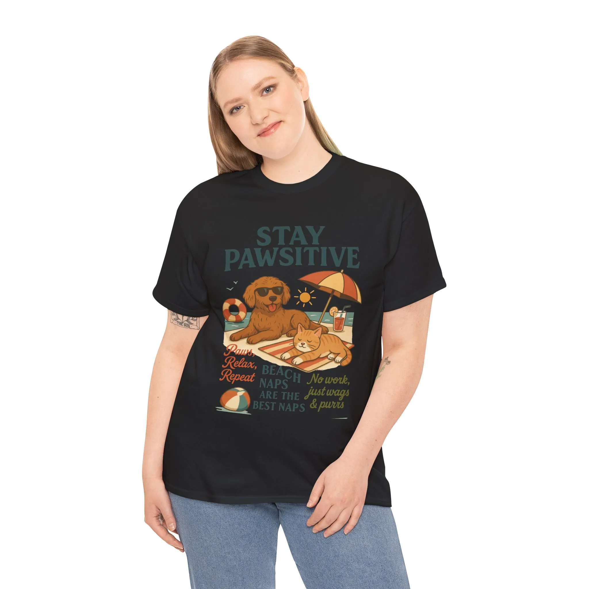 Stay Pawsitive Womens T-Shirt, Cute Dog & Cat Beach Shirt, Summer Pet Lover Tee, Animal Graphic Heavy Cotton Tee, Fun Pet Lovers Gift - Image 12