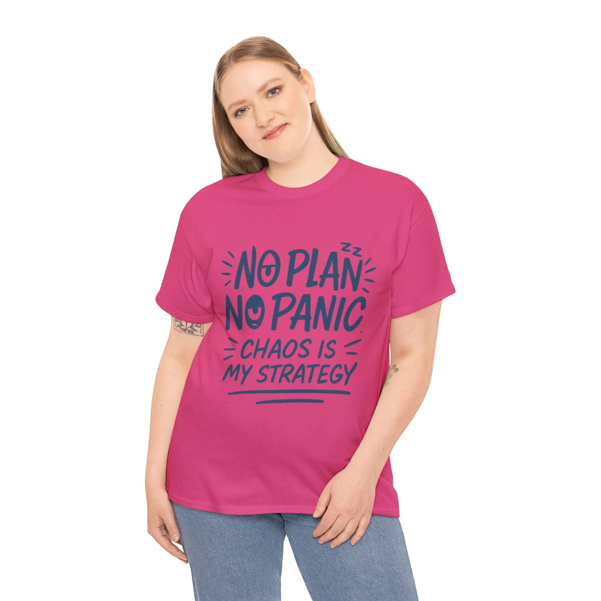 Funny Chaos Strategy T-Shirt, No Plan No Panic Quote Shirt, Cute Tee for Women, Humorous Gift Idea, Casual Relaxed Fit Top - Image 36