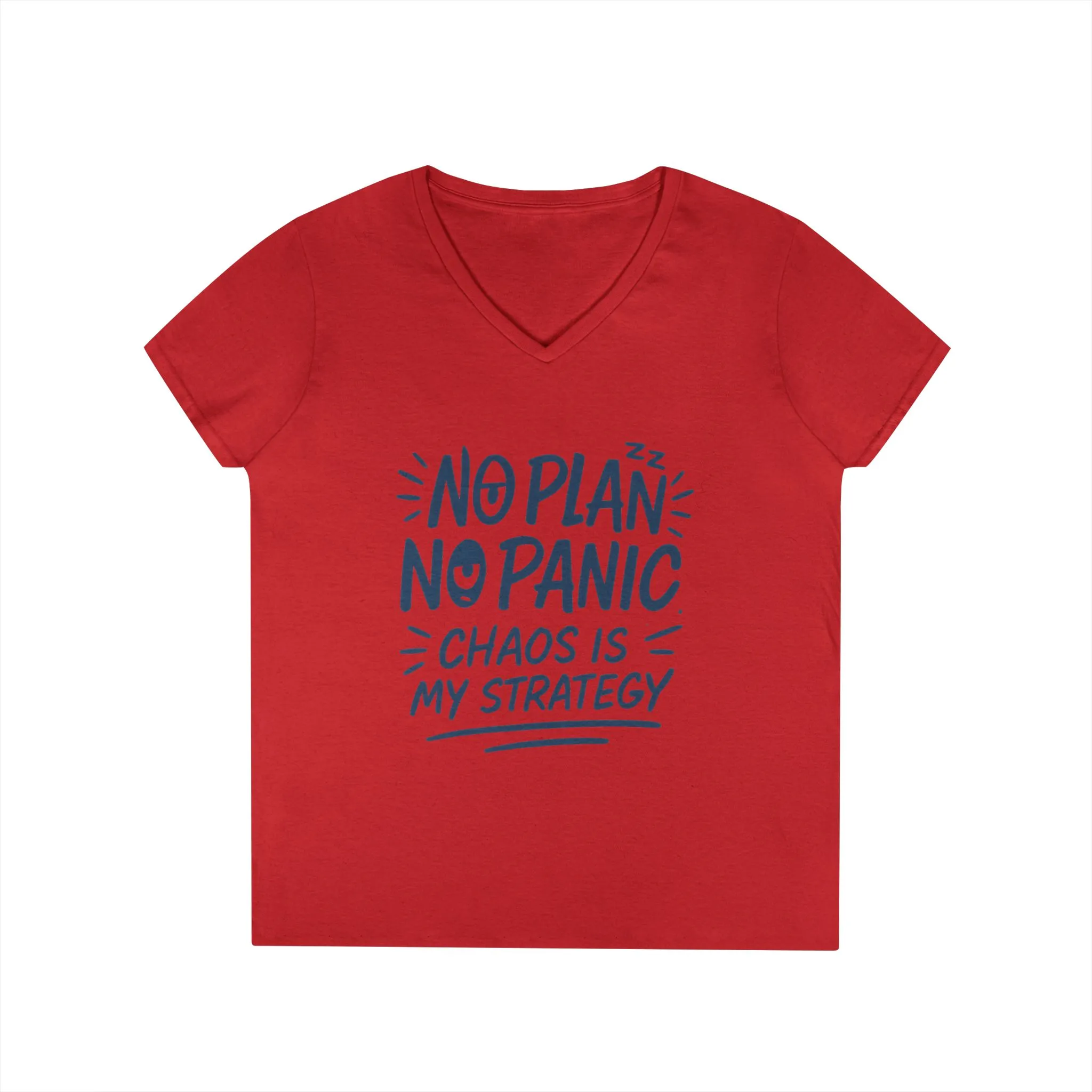Ladies' V-Neck T-Shirt - "No Plan No Panic" Casual Tee, Everyday Wear, Gift for Friends, Relaxed Style, Funny Motivational Top - Image 17