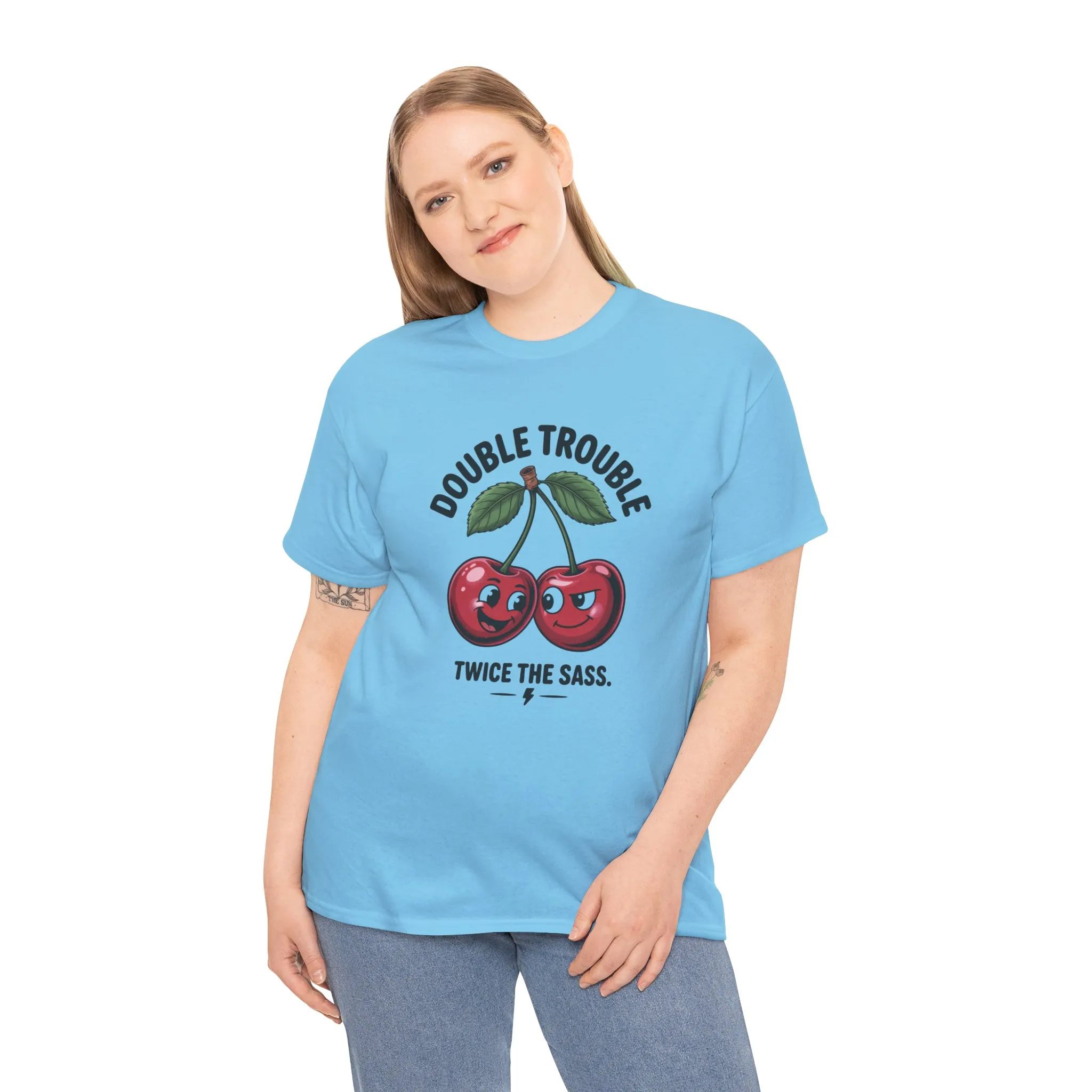Double Trouble Cherry Graphic Tee, Funny Cute Womens T-Shirt, Twice the Sass Quote Shirt, Sassy Cherry Cartoon Gift - Image 18