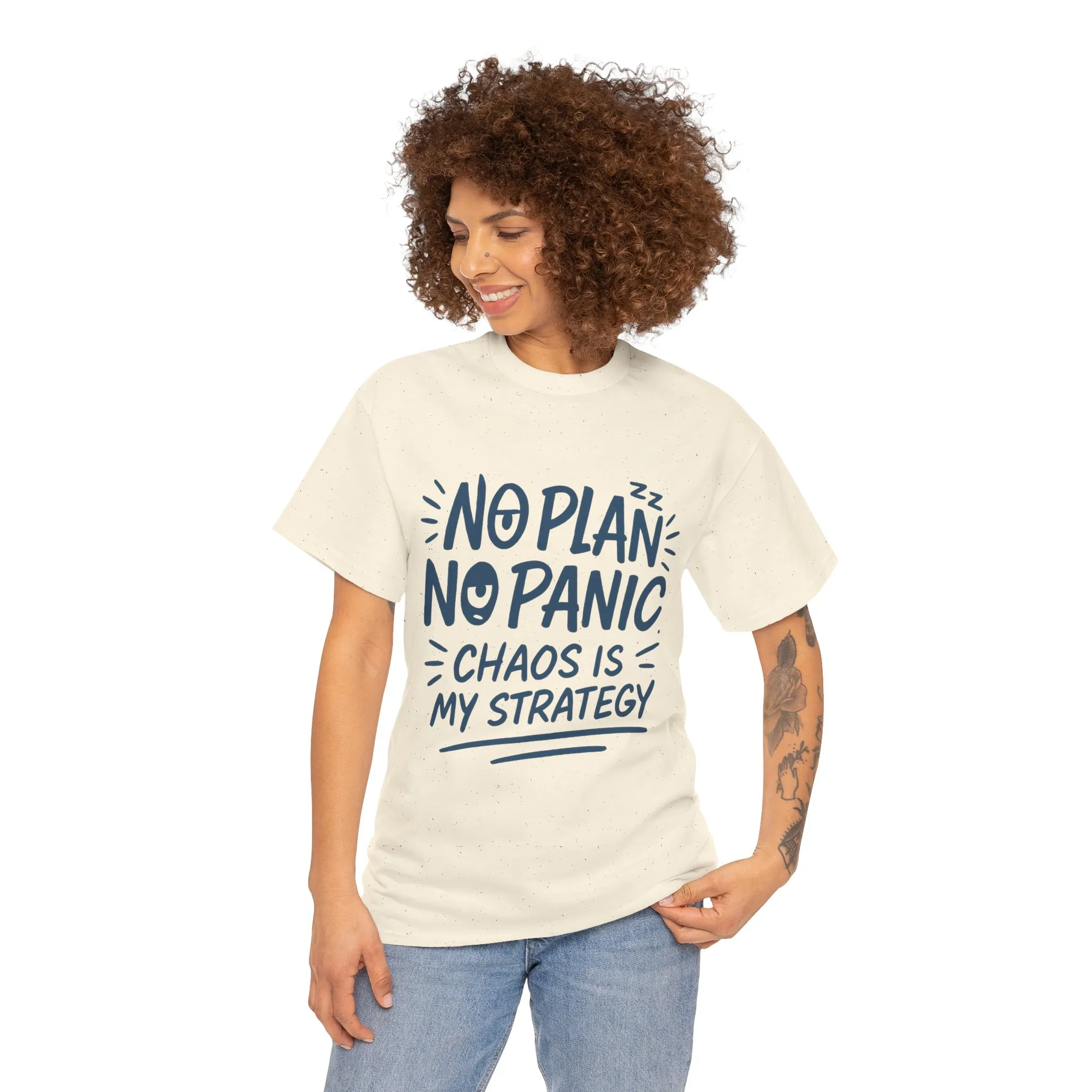 Funny Chaos Strategy T-Shirt, No Plan No Panic Quote Shirt, Cute Tee for Women, Humorous Gift Idea, Casual Relaxed Fit Top - Image 11