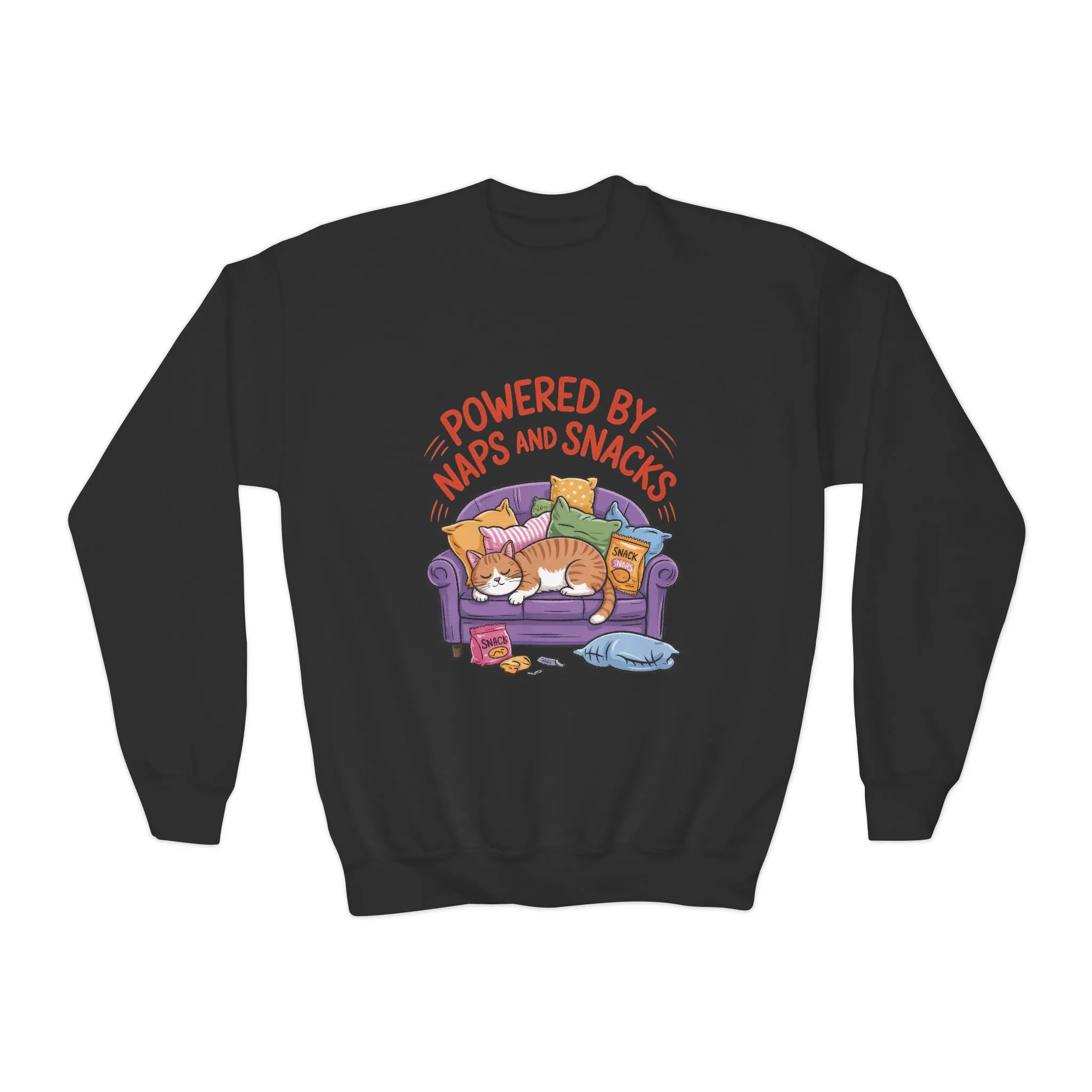 Youth Sweatshirt - Powered by Naps and Snacks, Cozy Apparel for Kids, Perfect for Chill Days, Gift for Cat Lovers, Funny Sweatshirt - Image 5