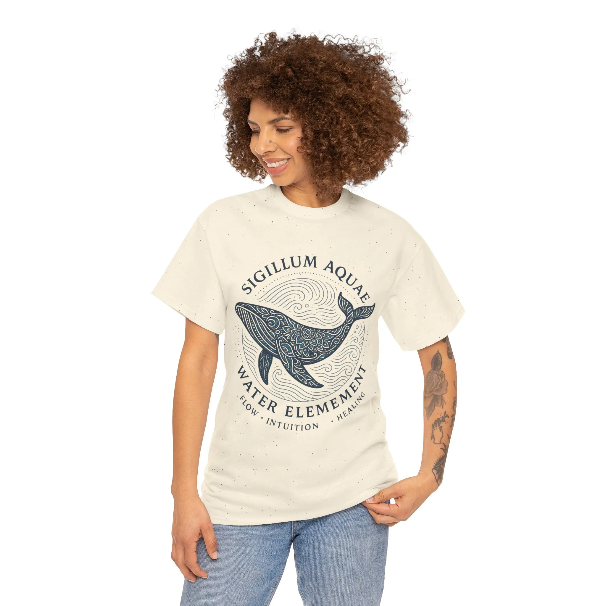 Water Element Whale Tee, Sigillum Aquae Symbol, Flow Intuition Healing, Spiritual Ocean Totem Tee, Nature Energy Shirt, Mindfulness Fashion - Image 14