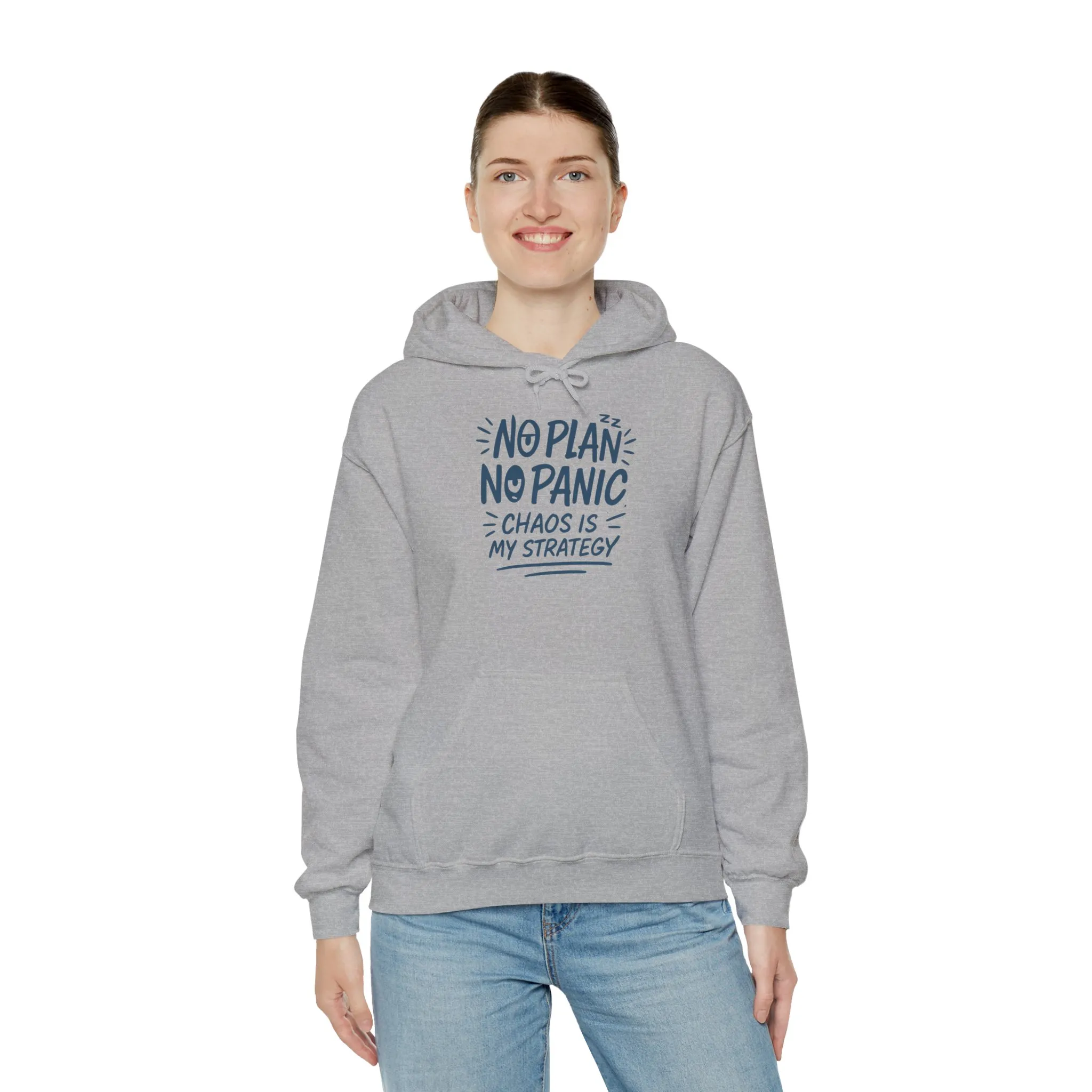 Chaos Is My Strategy Hooded Sweatshirt, Women's Pullover for Stress Relief, No Plan No Panic, Cute Winter Layering for Women, Humorous Gift - Image 16