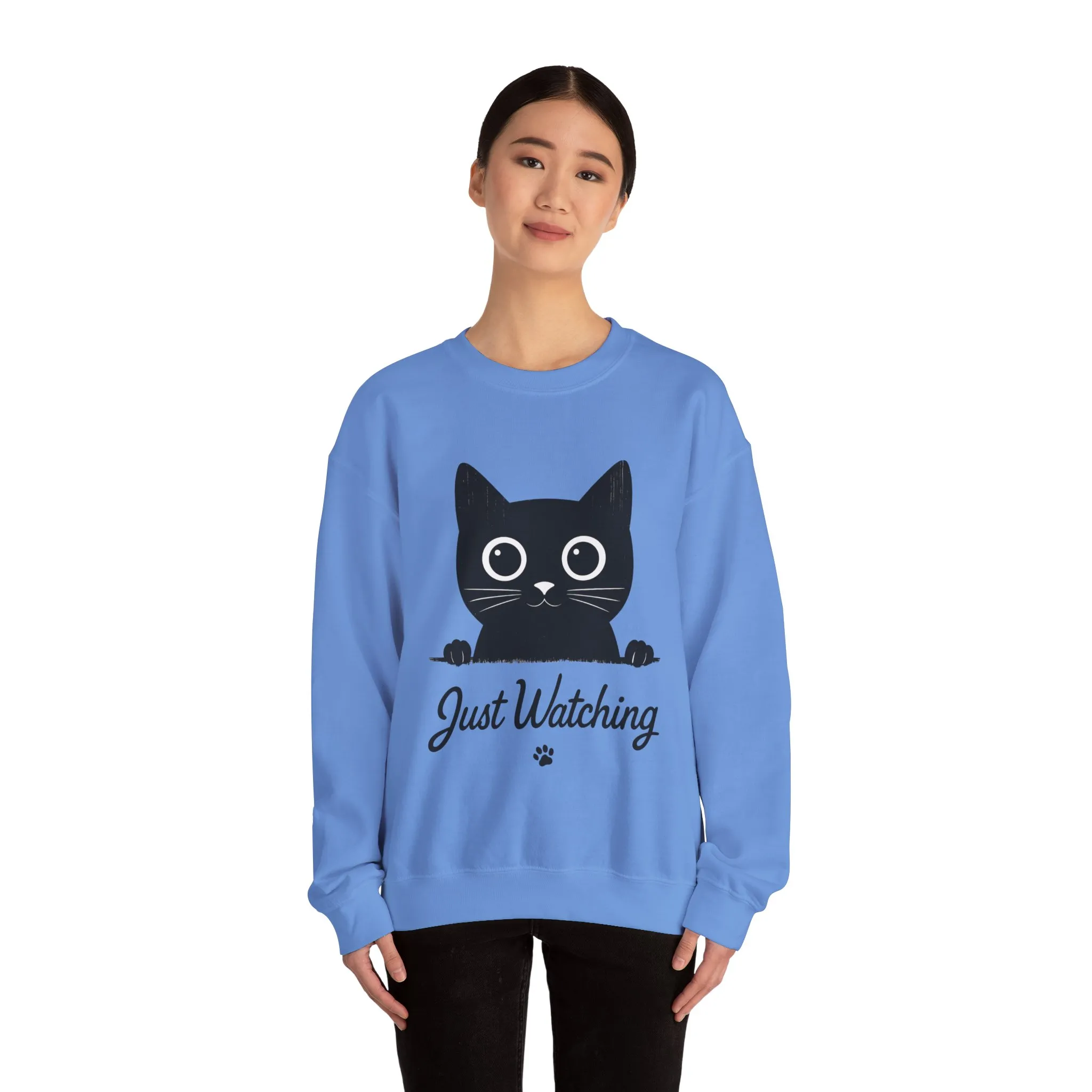 Funny Black Cat Womens Crewneck Sweatshirt - Just Watching Minimalist Kitty Pullover - Cozy Cat Lover Gift, Pet Owner Apparel - Image 14