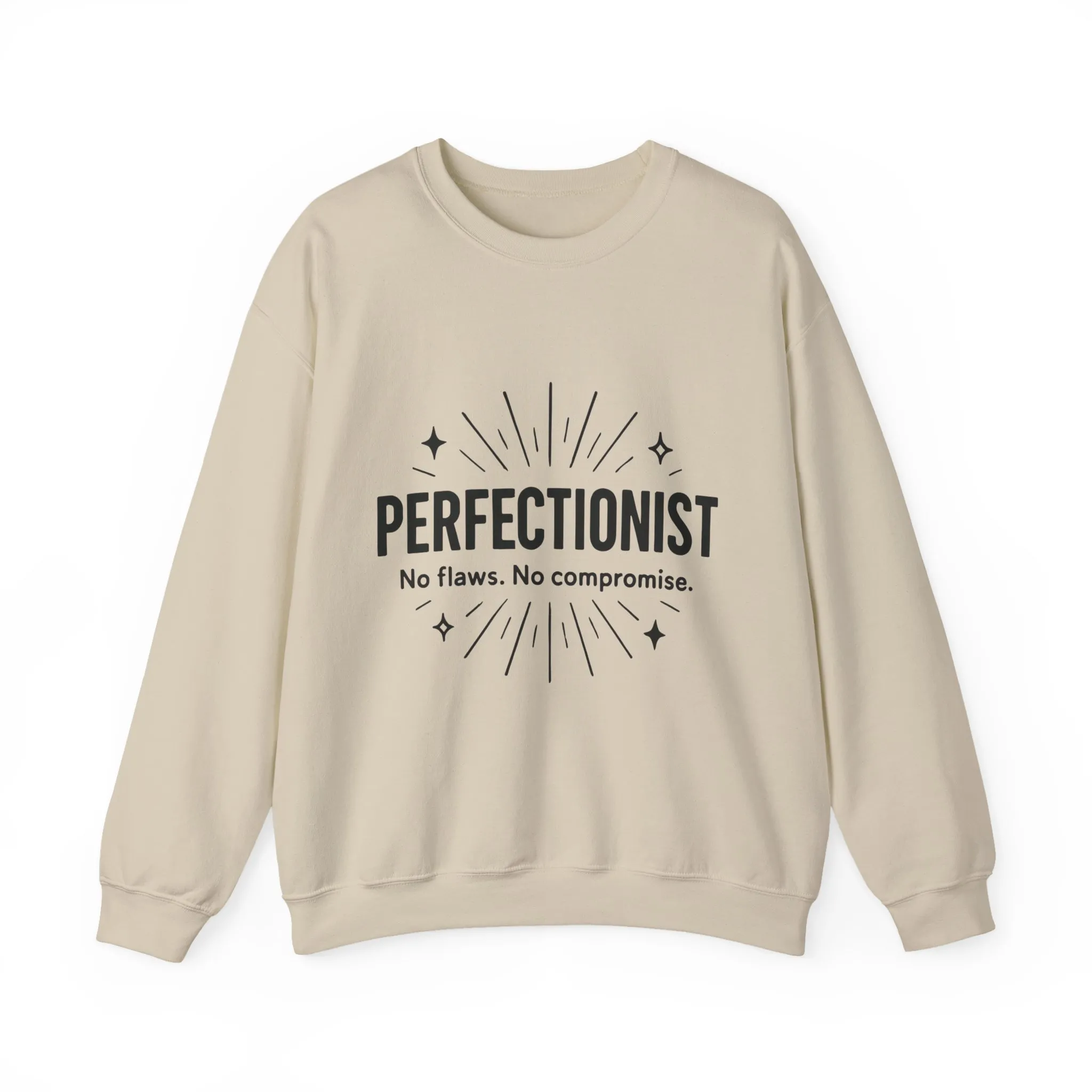 Men's Perfectionist Sweatshirt, Bold No Flaws No Compromise Design, Clean Look Funny Gift for Him, Minimal Black Graphic Pullover - Image 7