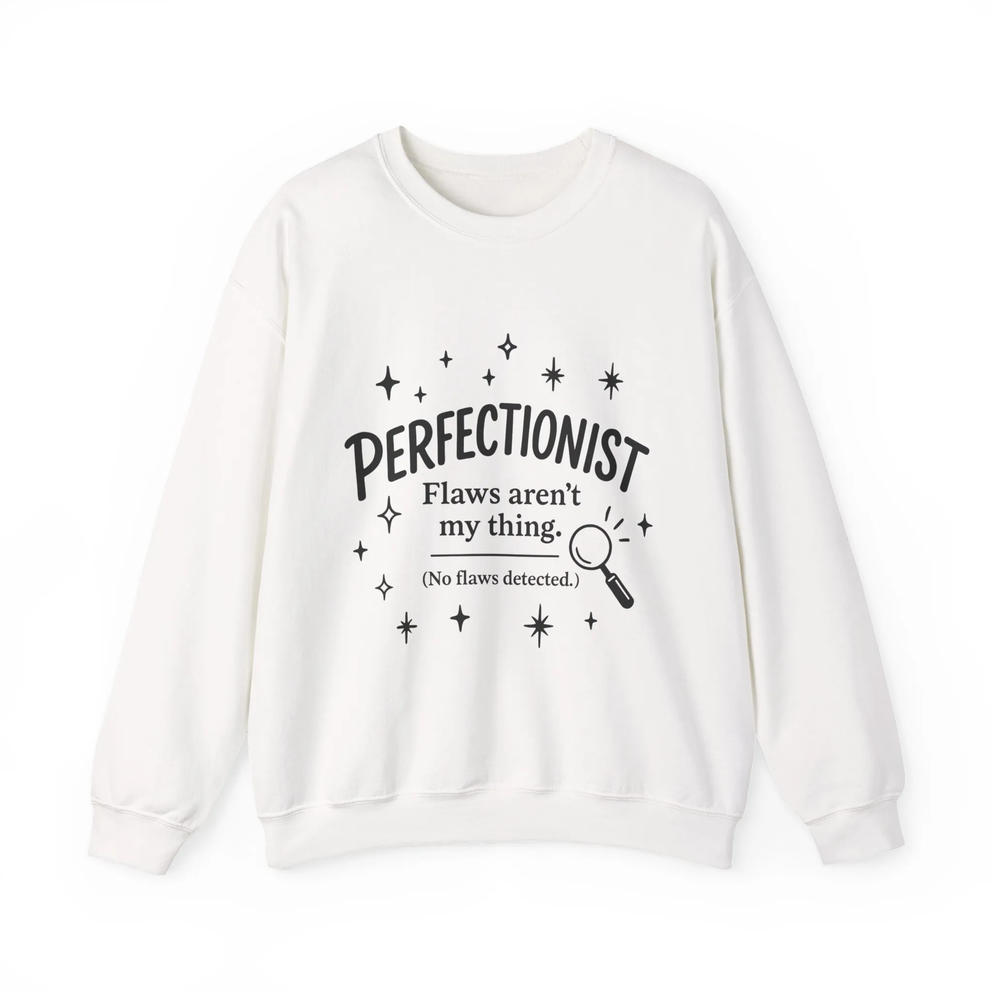 Womens Perfectionist Sweatshirt, Funny Clean Design with Stars, No Flaws Detected Quote Pullover, Minimalist Cozy Gift for Her - Image 4
