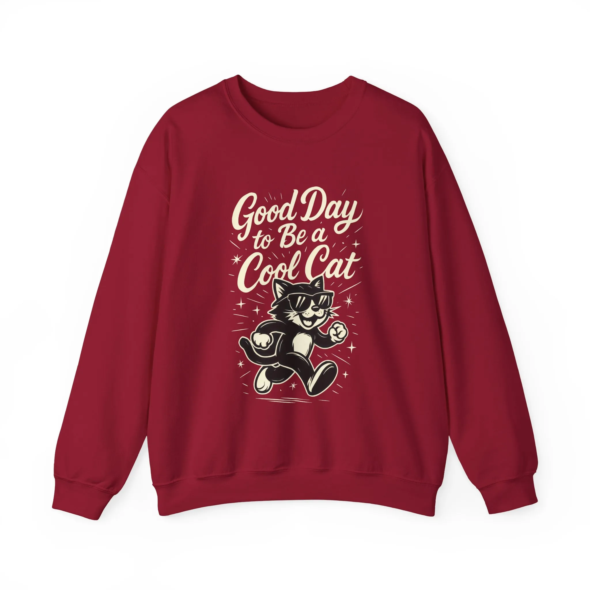 Funny Cool Cat Womens Crewneck Sweatshirt - Good Day to Be a Cool Cat Retro Kitty Pullover - Cute Cat Lover Sweater - Image 25