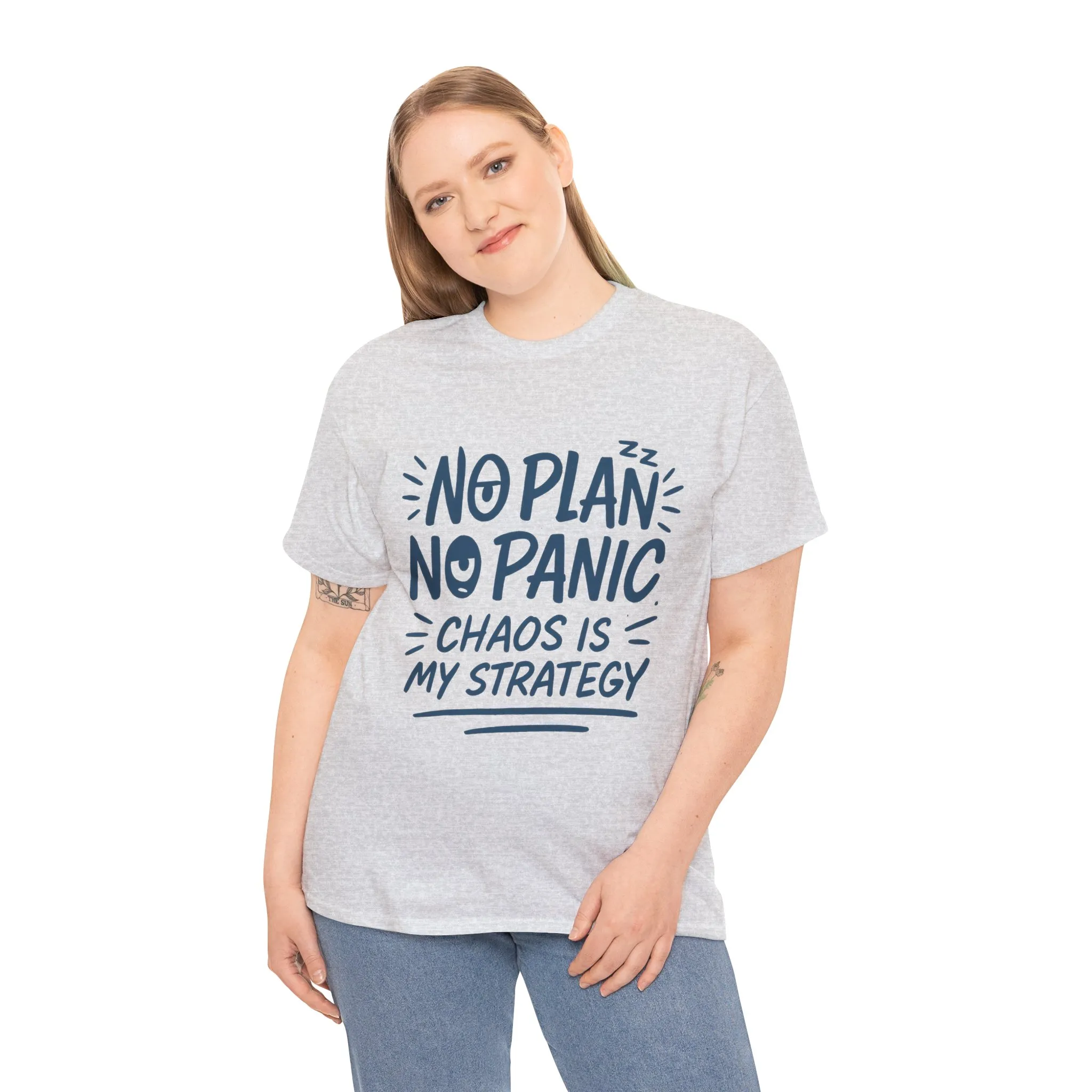 Funny Chaos Strategy T-Shirt, No Plan No Panic Quote Shirt, Cute Tee for Women, Humorous Gift Idea, Casual Relaxed Fit Top - Image 6