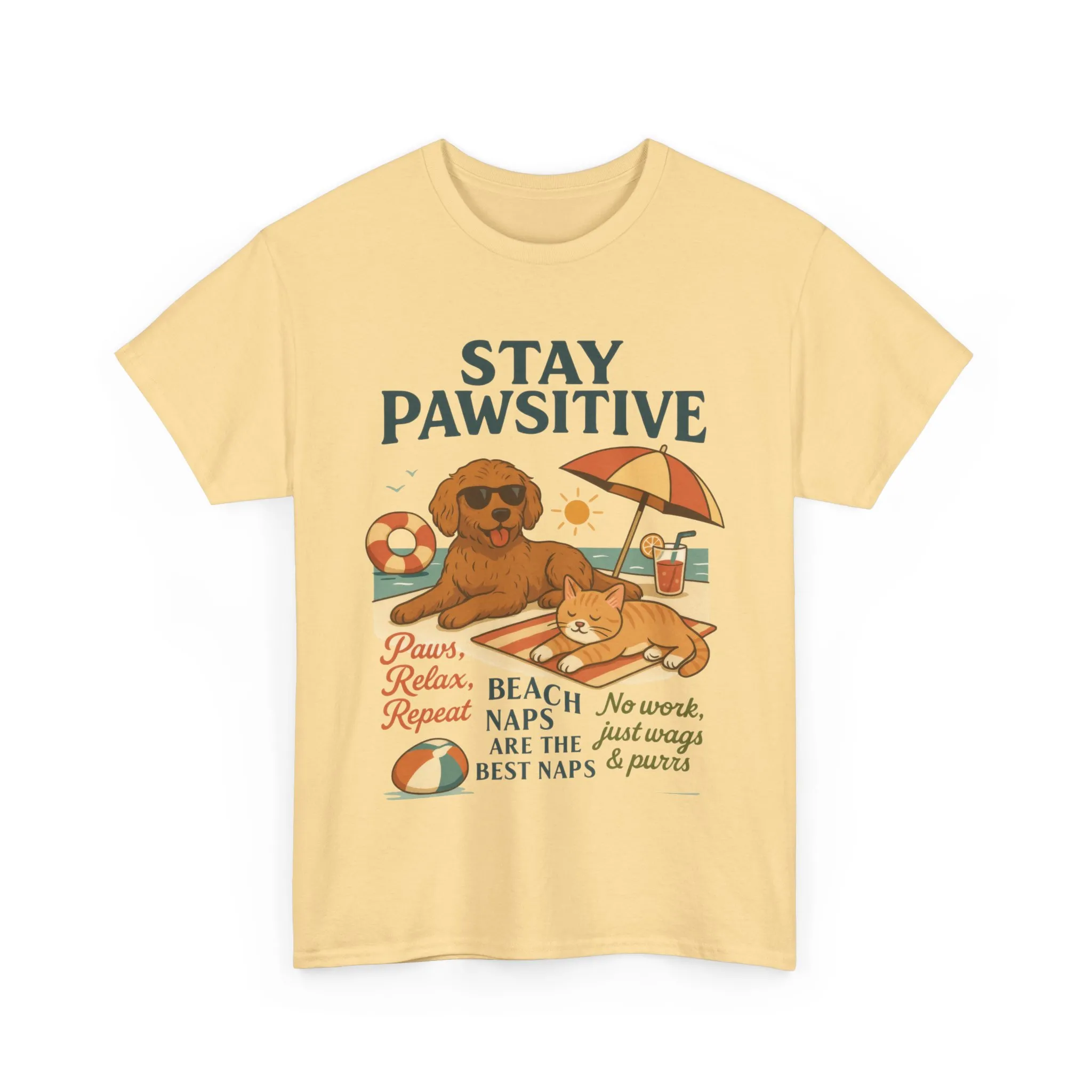 Stay Pawsitive Womens T-Shirt, Cute Dog & Cat Beach Shirt, Summer Pet Lover Tee, Animal Graphic Heavy Cotton Tee, Fun Pet Lovers Gift - Image 13