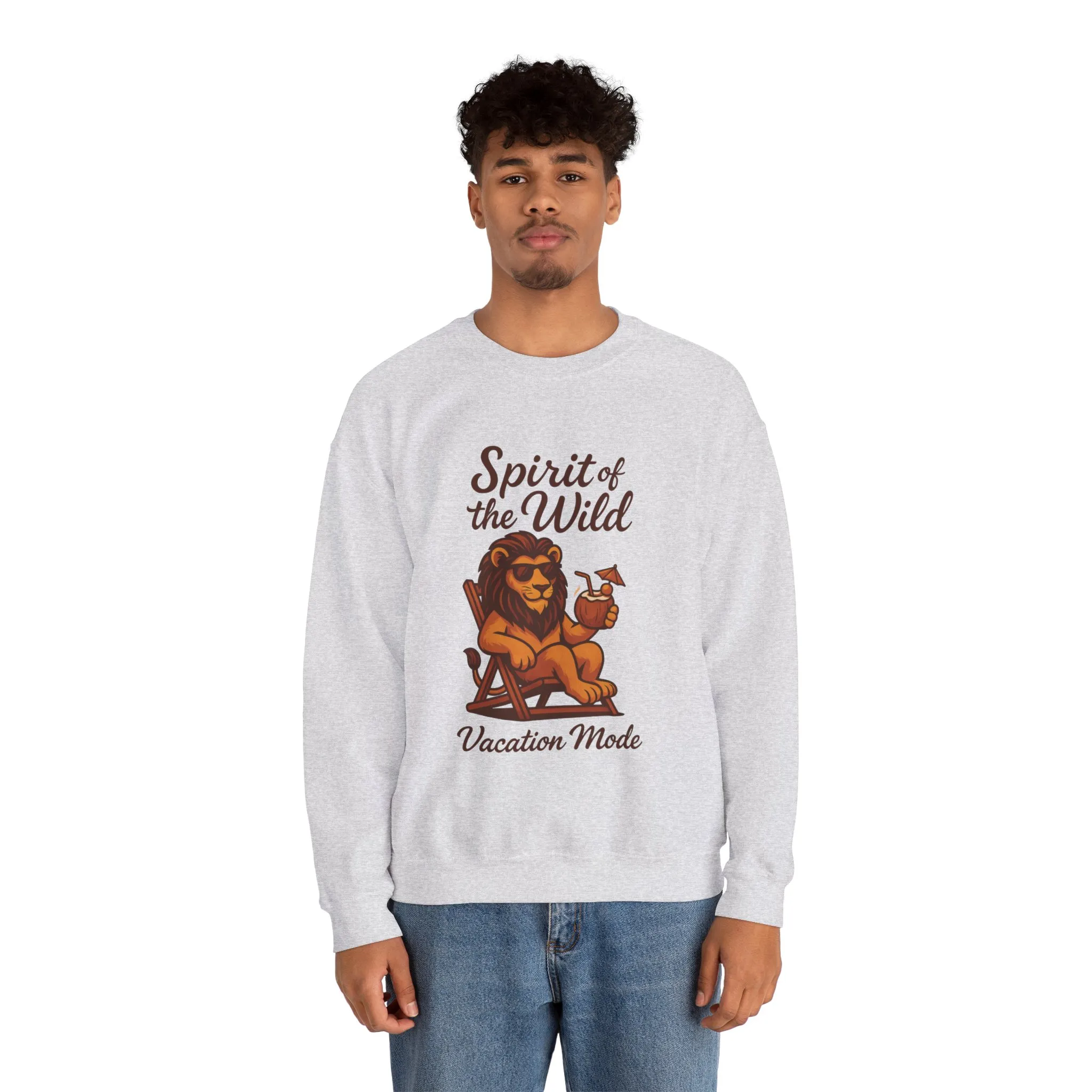 Spirit of the Wild Lion Mens Sweatshirt - Vacation Mode Funny Relaxed Jungle King Pullover, Fun Gift for Travelers