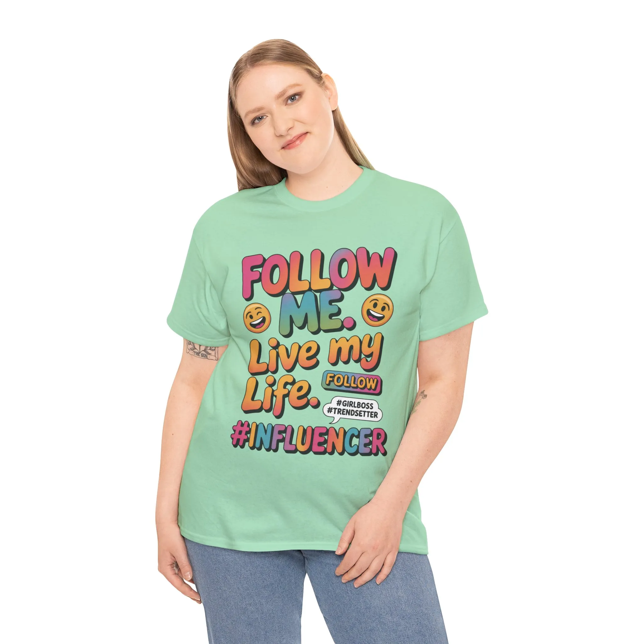 Womens Heavy Cotton Tee, Influencer Graphic Tee, Follow Me Live My Life Shirt, Colorful Trendy GirlBoss T-Shirt, Trendsetter Summer Wear - Image 44