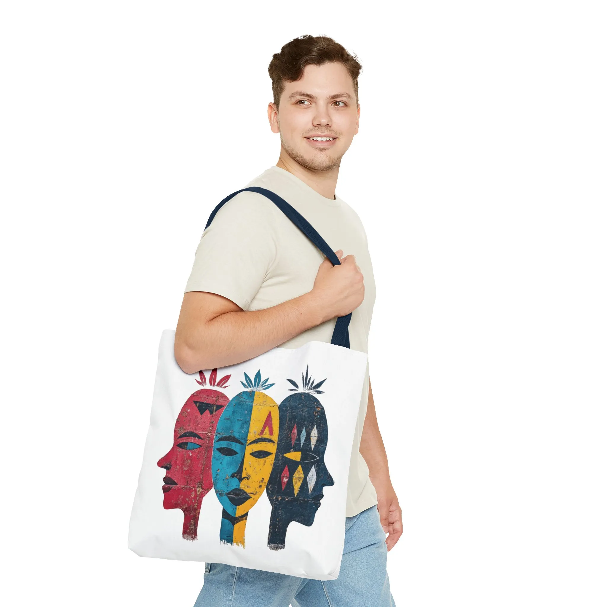 Artistic Tote Bag with Abstract Faces - Bohemian Style, Eco-Friendly Shopping Bag, Gift for Art Lovers, Unique Beach Bag, Festival Accessory - Image 3