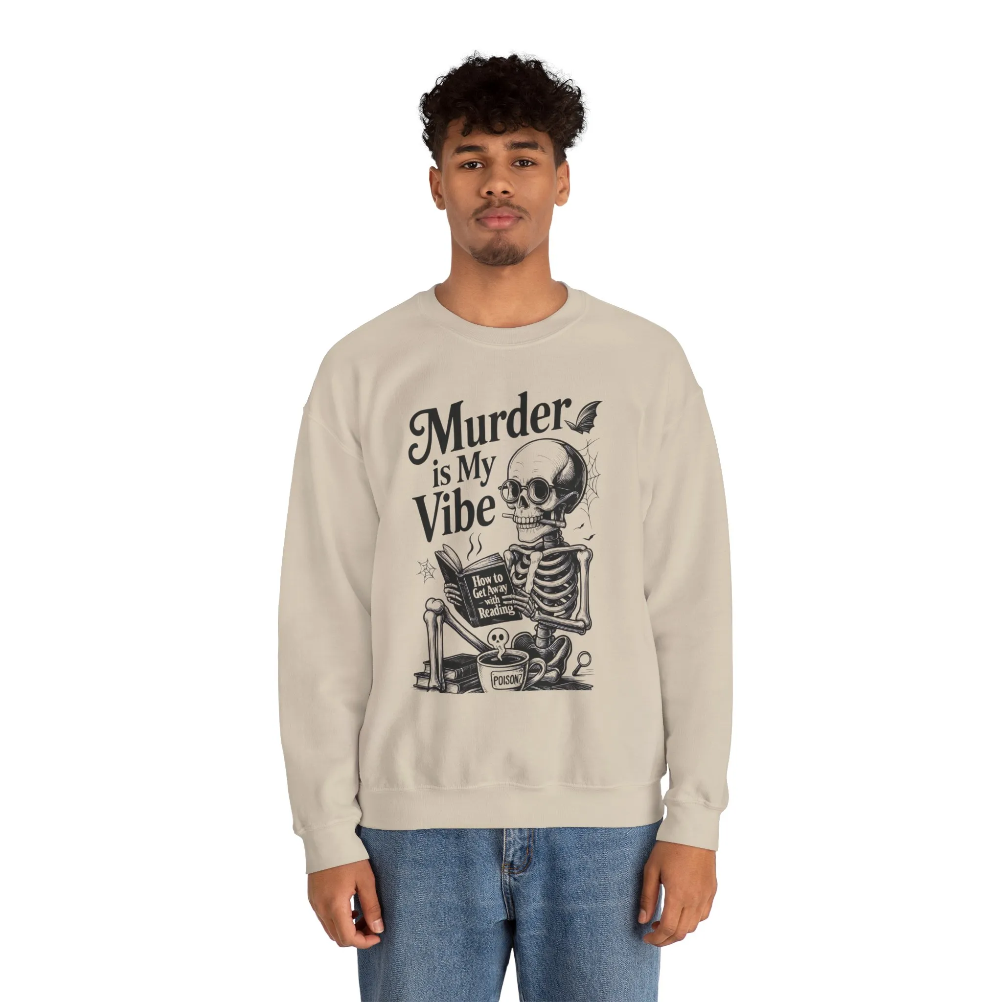 Murder is My Vibe Crewneck Sweatshirt, Cozy Gift for Halloween, Unique Sweatshirt, Skull Graphic, Fall Fashion, Unisex Pullover