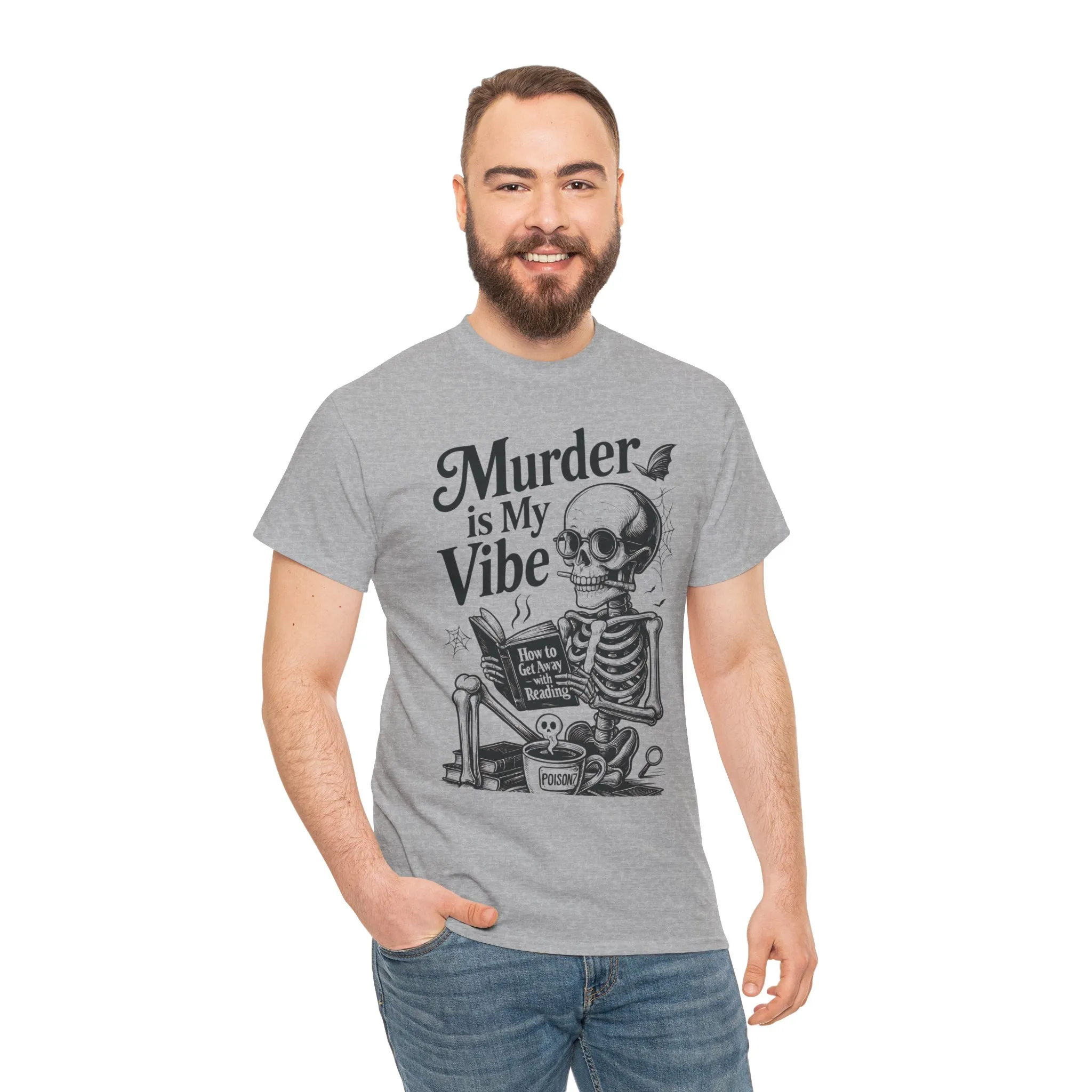 Mens Heavy Cotton Tee - "Murder is My Vibe" Graphic Shirt for Ghoulish Vibes, Halloween Fun, Spooky Season, Casual Wear, Gift for [...] - Image 11
