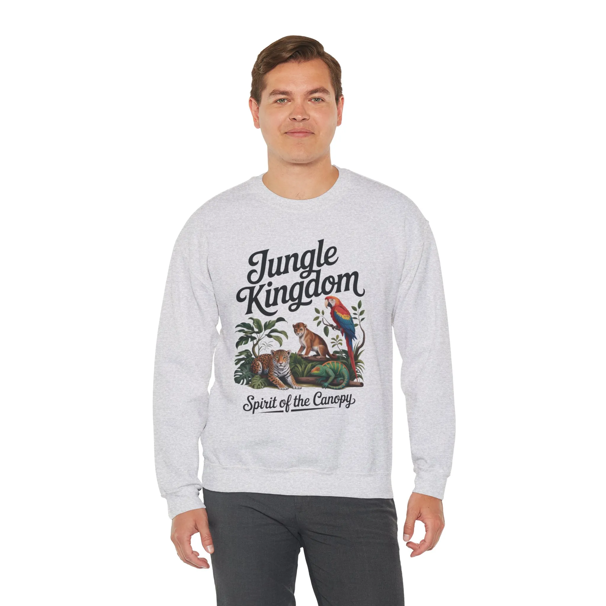Jungle Kingdom Mens Sweatshirt, Cozy Jungle Crewneck, Nature Lover Gift, Wildlife Artwork, Eco-Conscious Apparel, Animal Enthusiast Clothing - Image 6