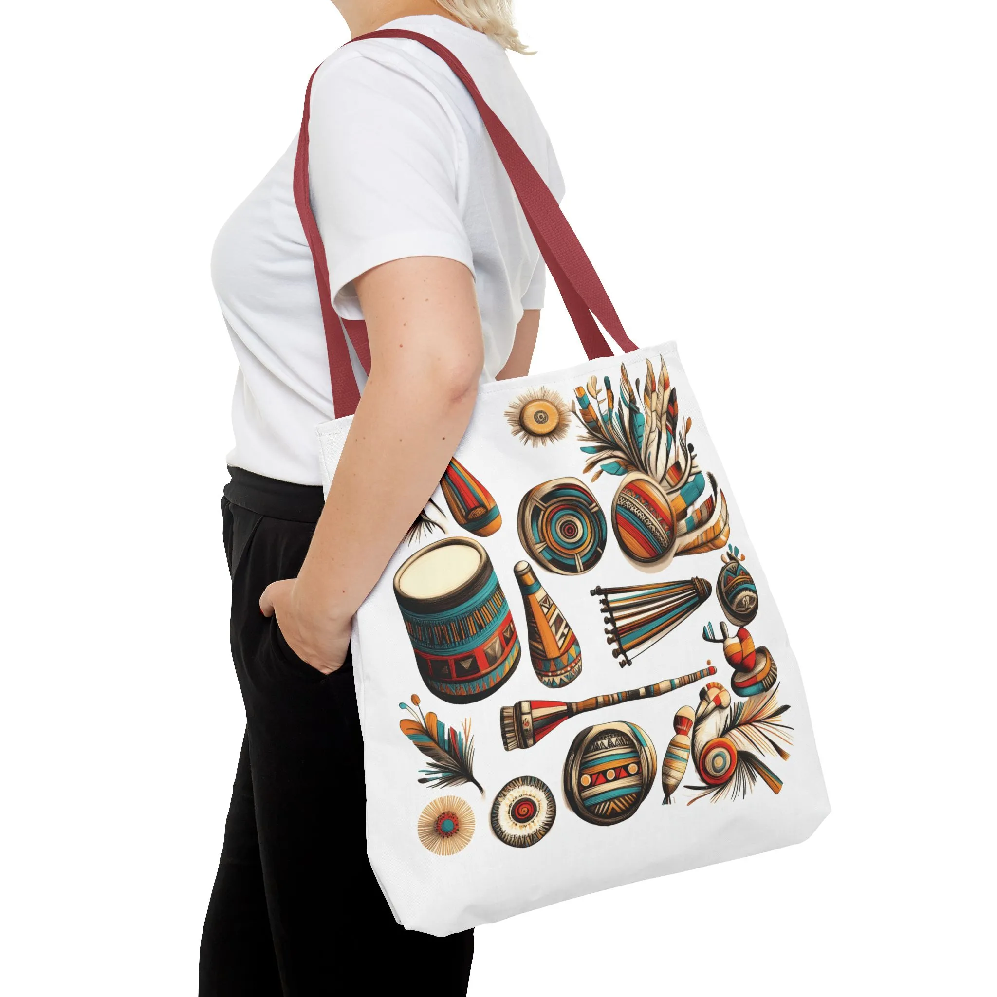 Boho Tribal Music Tote Bag, Ethnic Percussion Instrument Art, Festival Vibes, Shopping Bag, Bohemian Tote, Weekender Bag, Beach Bag, Large Canvas Bag - Image 16