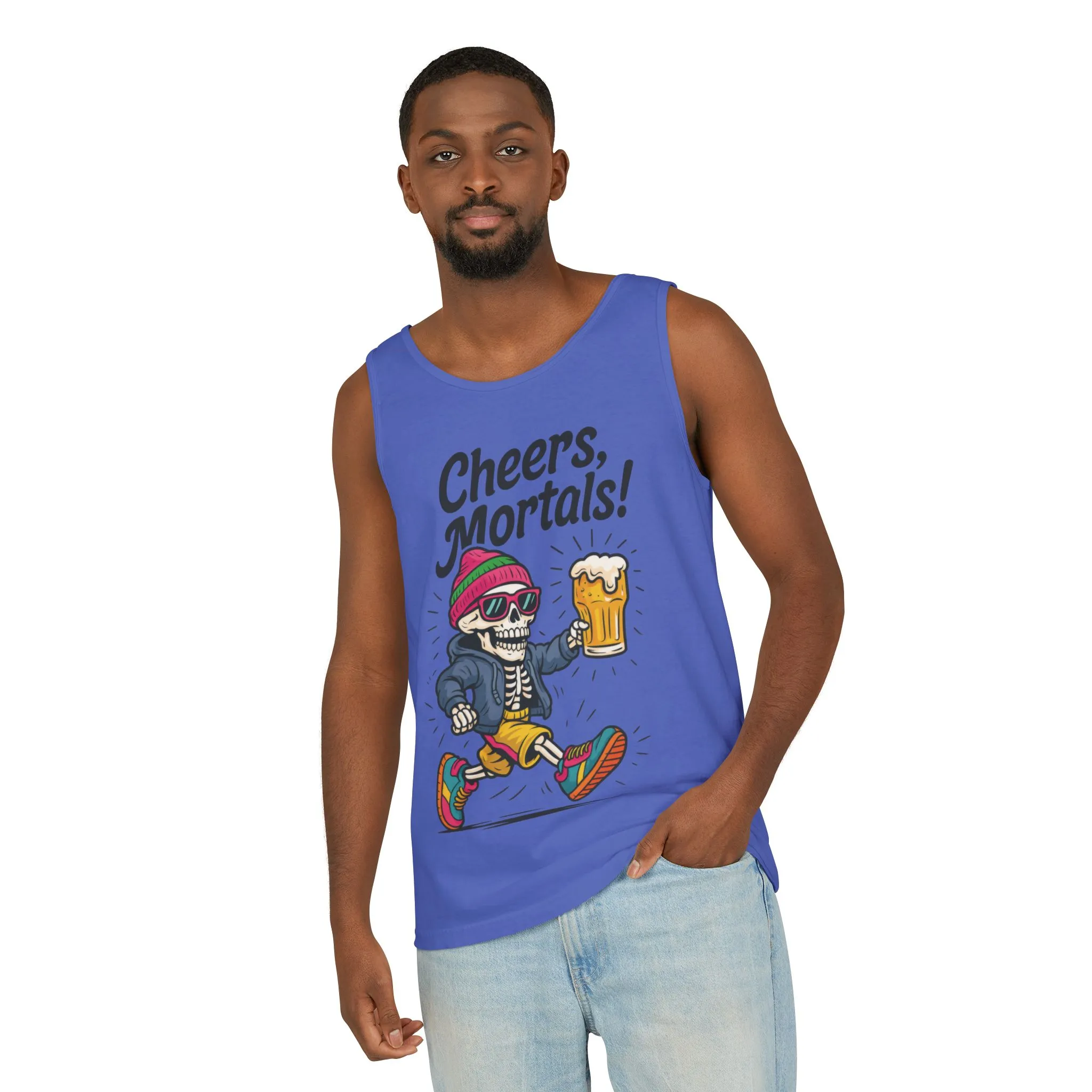 Cheers Mortals! Mens Tank Top, Funny Skeleton Beer Graphic Tee, Drinking Humor Shirt, Party Gift for Him, Halloween Tank, Beer Lovers Gift - Image 44
