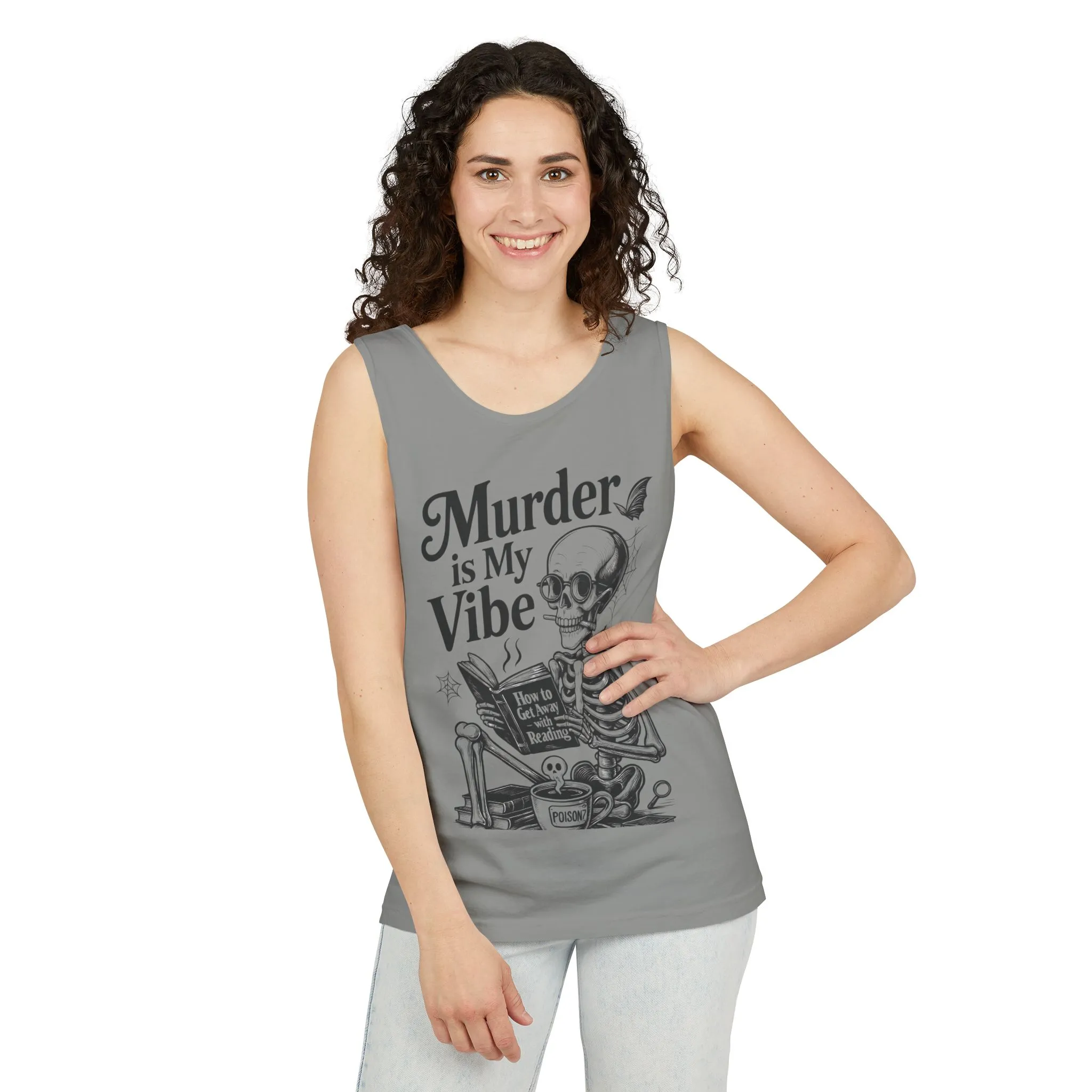 Murder Is My Vibe Tank Top, Womens Goth Tank, Halloween Clothing, Skeleton Graphic Tee, Cozy Casual Wear, Quirky Gift Idea - Image 16